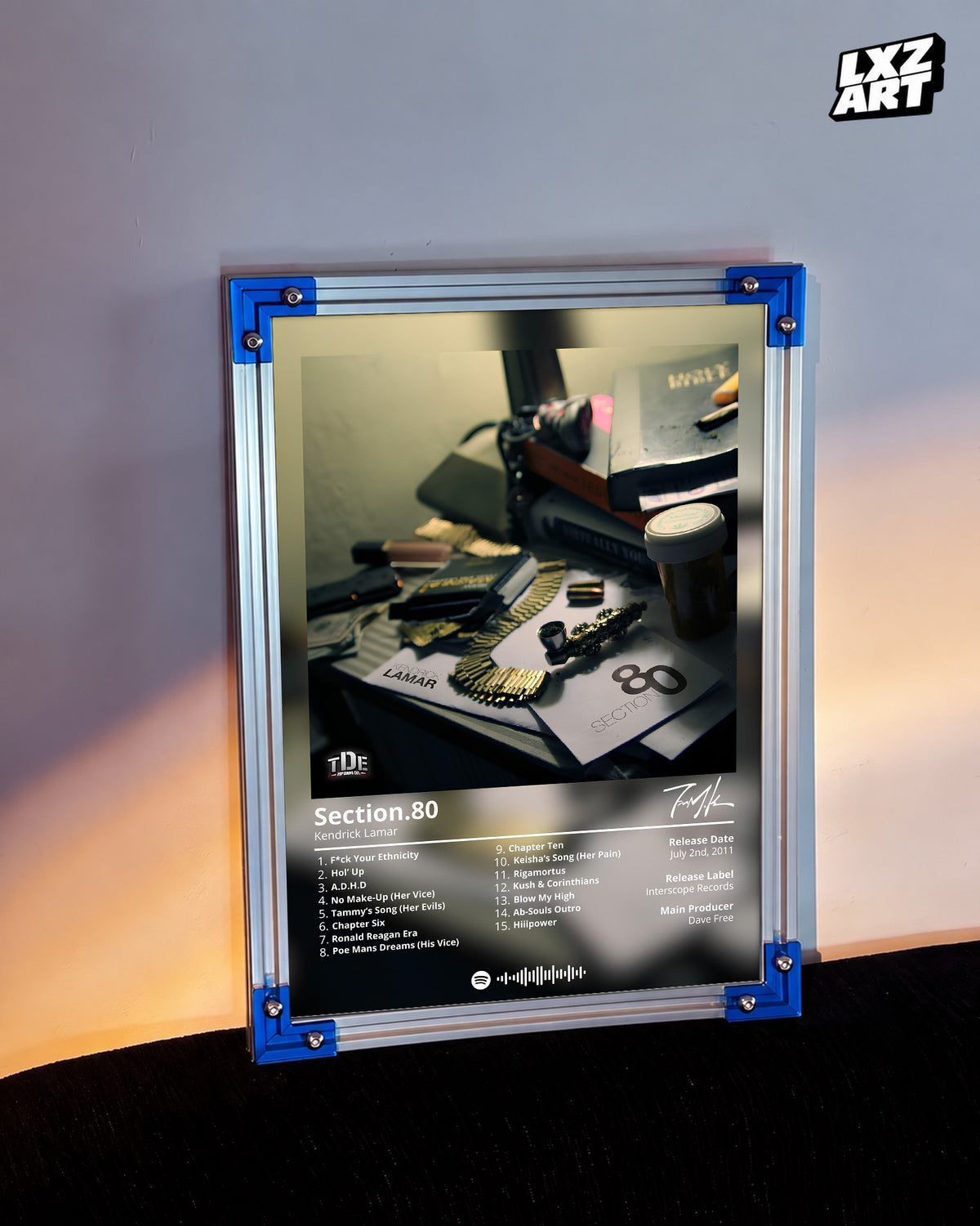 Kendrick Lamar Section.80 Tracklist Poster | Unframed Hip Hop Wall Art — LXZART display 3; frame not included