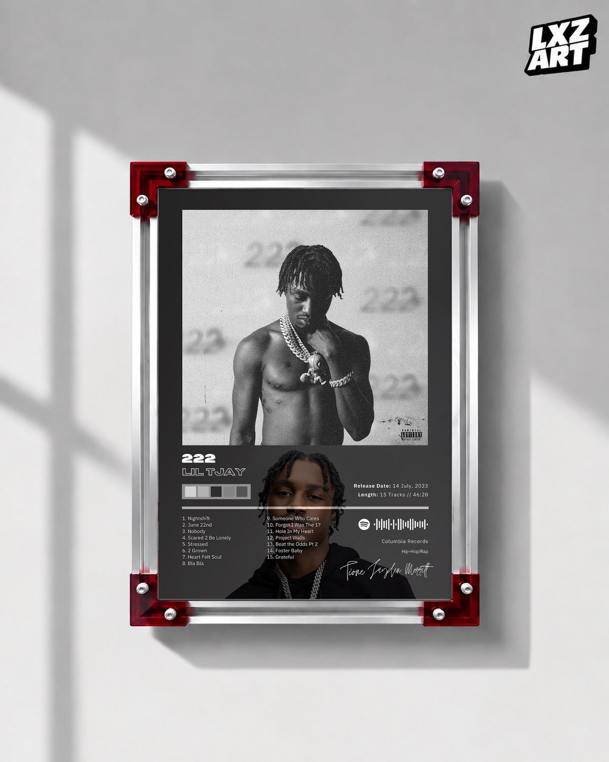 Lil Tjay 222 Tracklist Poster | Unframed Bedroom Wall Art — LXZART display 1; frame not included