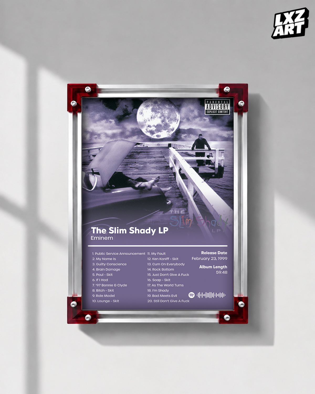 Eminem The Slim Shady LP Tracklist Poster | Unframed Bedroom Wall Art — LXZART display 1; frame not included