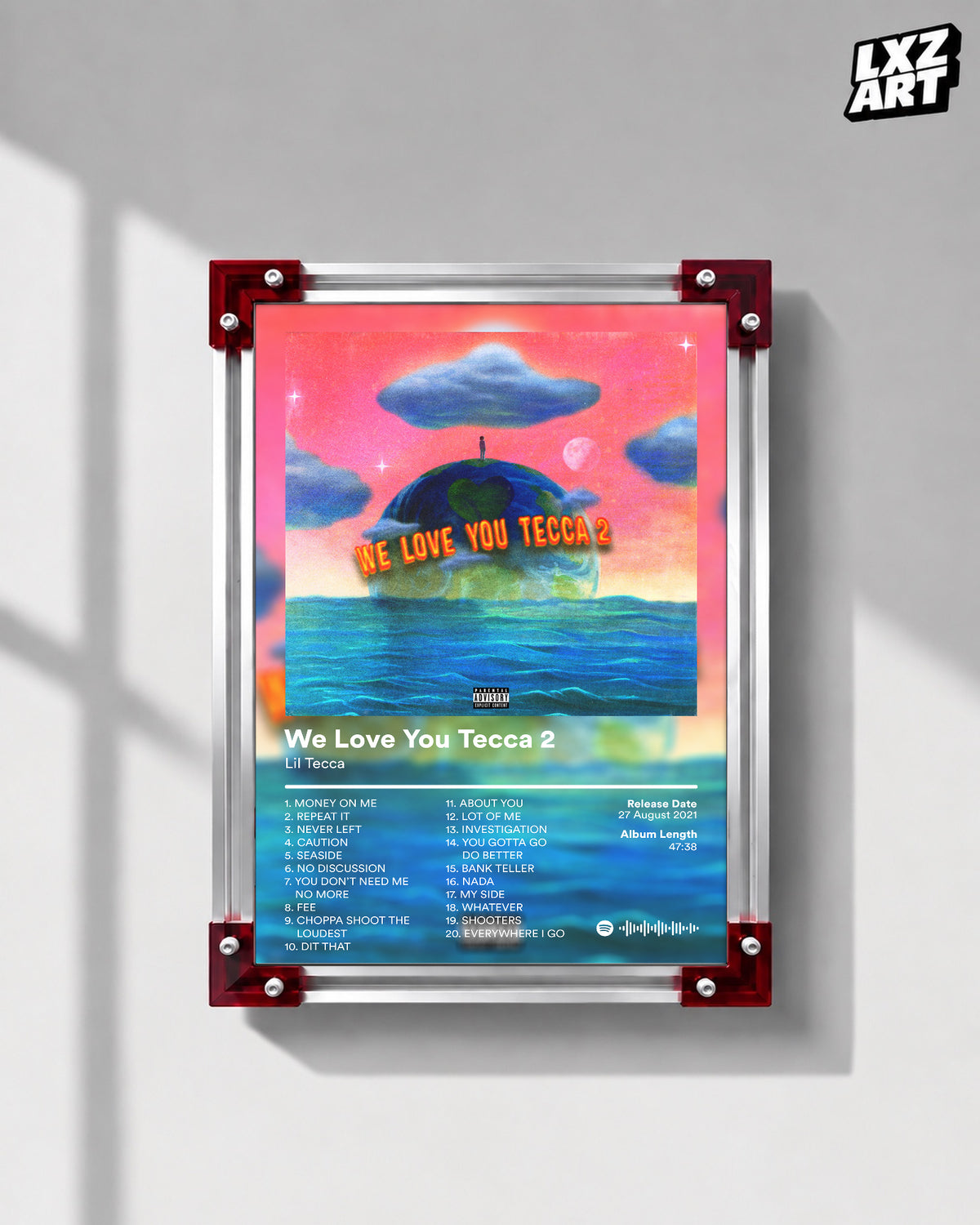 Lil Tecca We Love You Tecca 2 Tracklist Poster | Unframed Bedroom Wall Art — LXZART display 1; frame not included