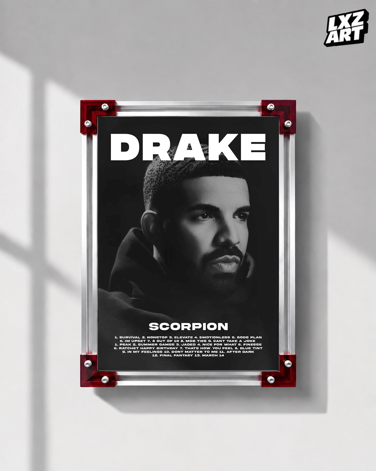 Drake Scorpion Album Tracklist Poster | Unframed Hip Hop Wall Art — LXZART display 1; frame not included