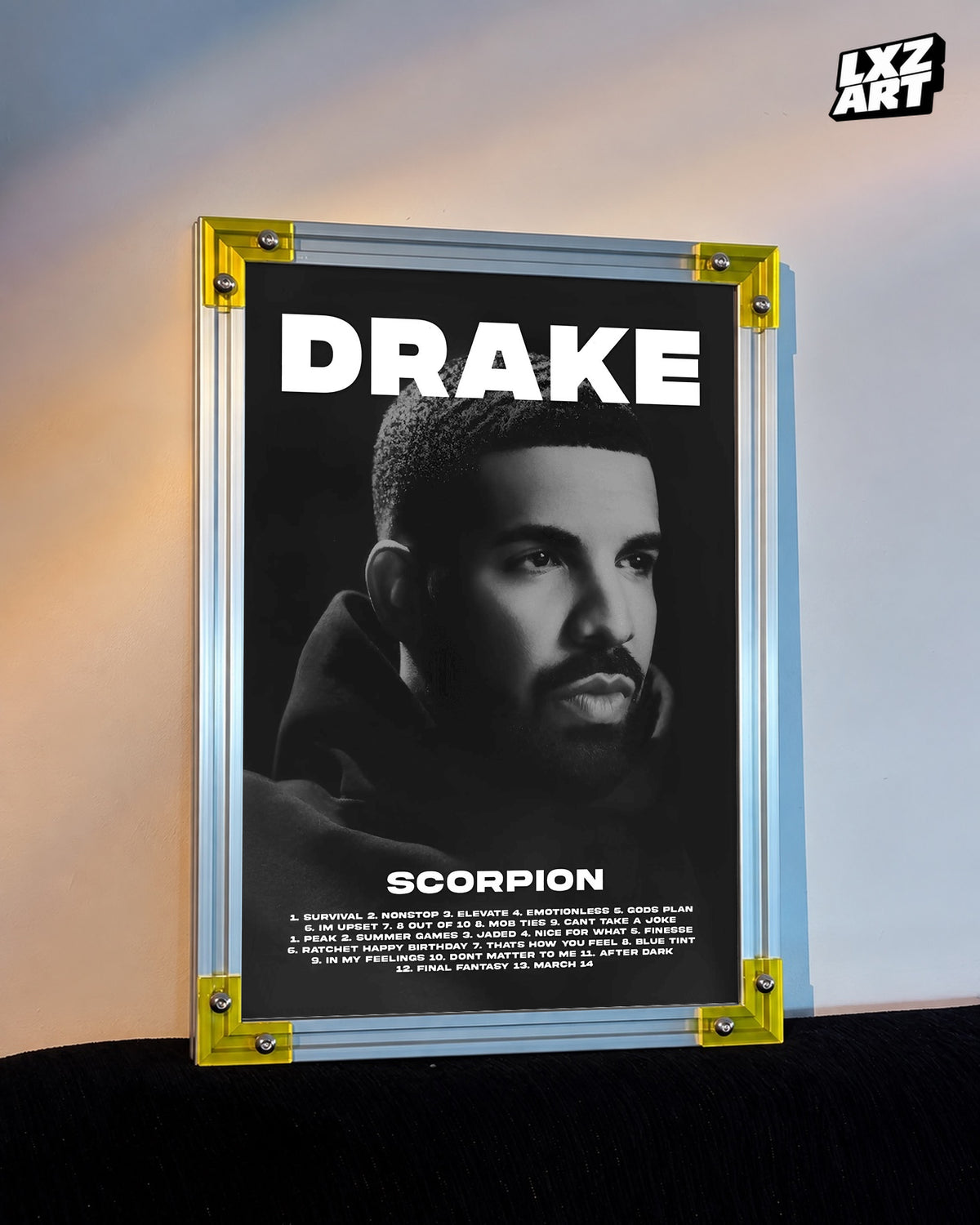 Drake Scorpion Album Tracklist Poster | Unframed Hip Hop Wall Art — LXZART display 3; frame not included