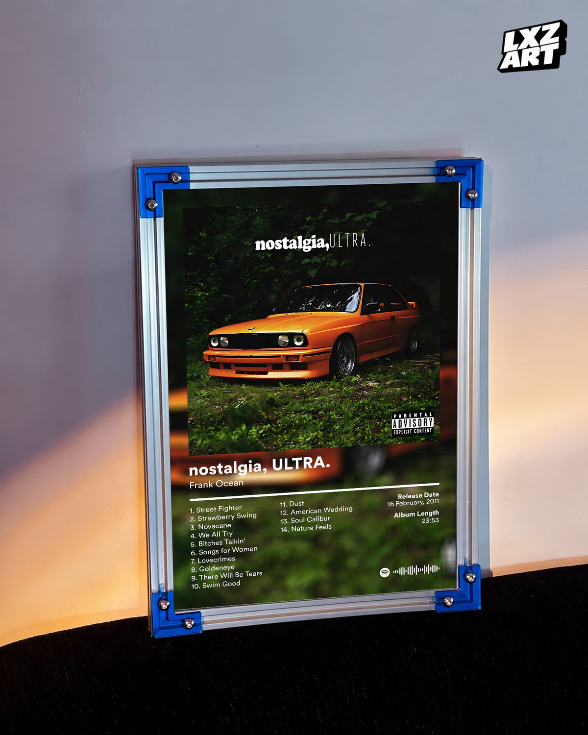 Frank Ocean Nostalgia Ultra Album Poster — LXZART display 3; frame not included