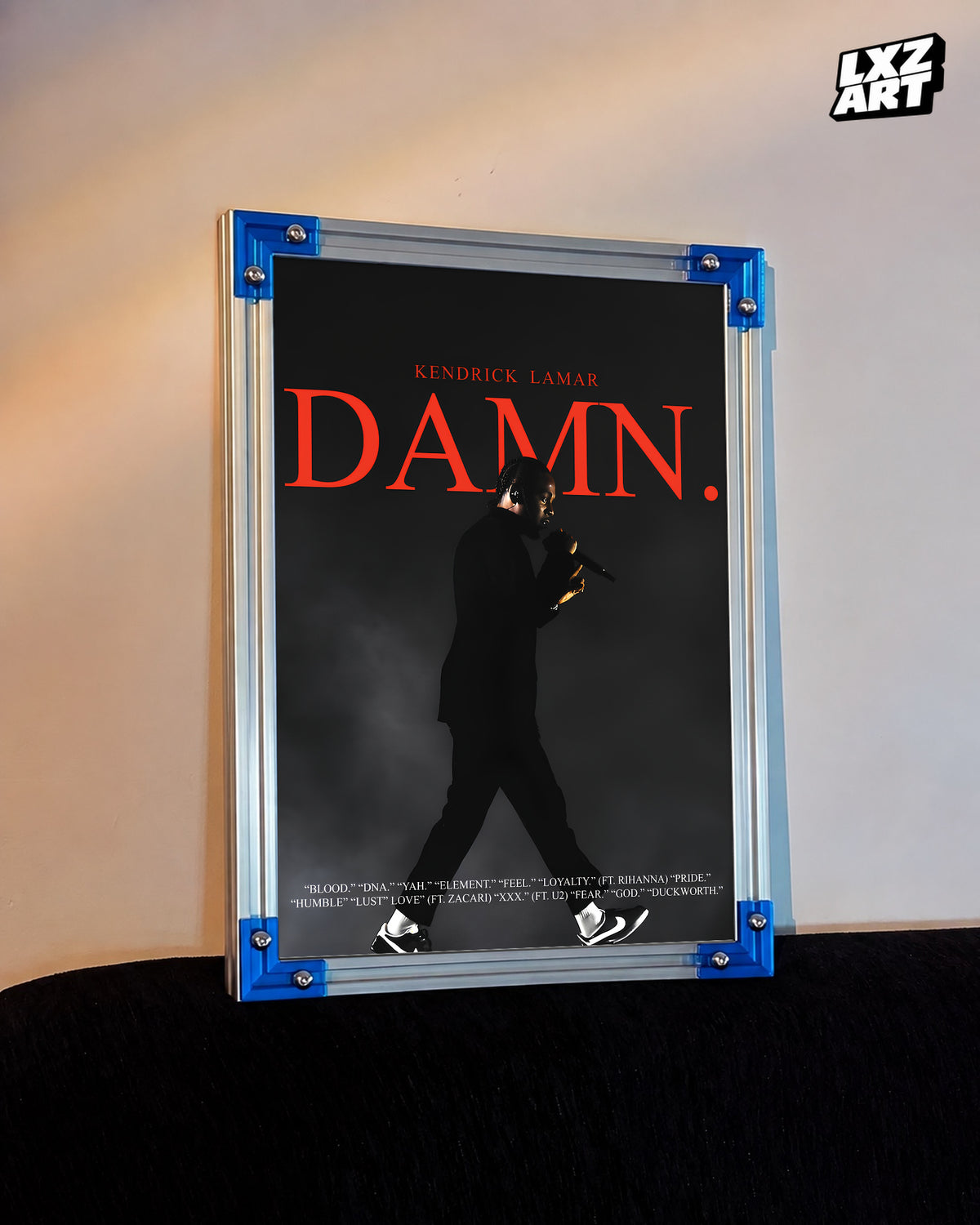 Kendrick Lamar DAMN. Black Silhouette Poster | Unframed Hip Hop Wall Art — LXZART display 3; frame not included