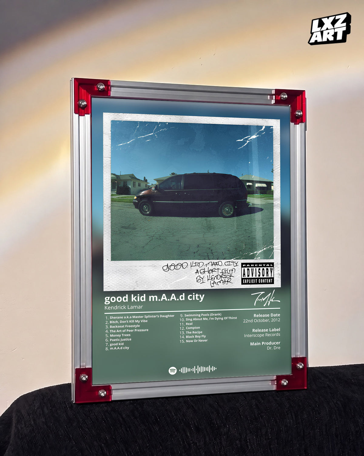 Kendrick Lamar good kid, m.A.A.d city Tracklist Poster | Unframed Hip Hop Wall Art — LXZART display 3; frame not included