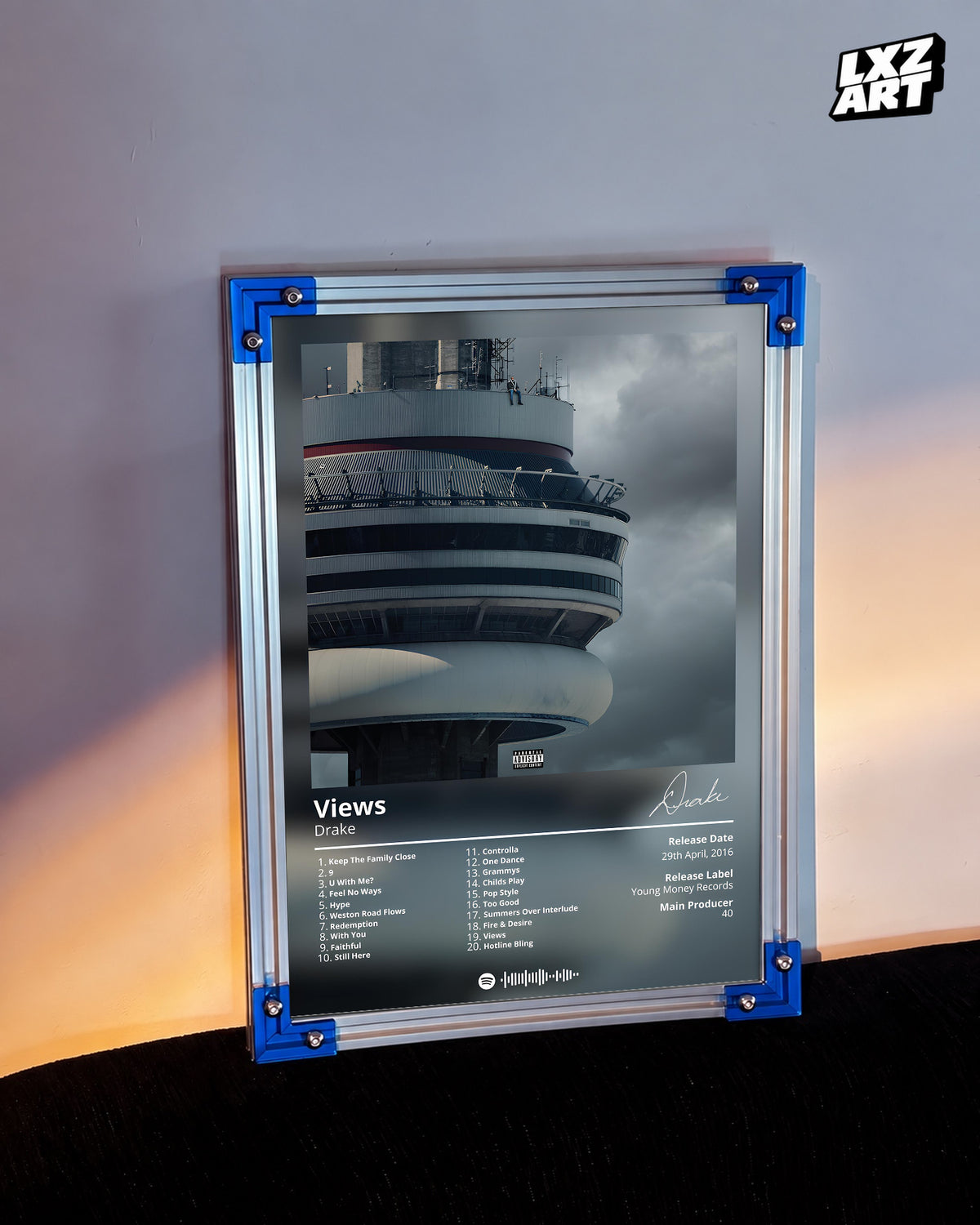 Drake Views Album Tracklist Poster | Unframed Hip Hop Wall Art — LXZART display 3; frame not included