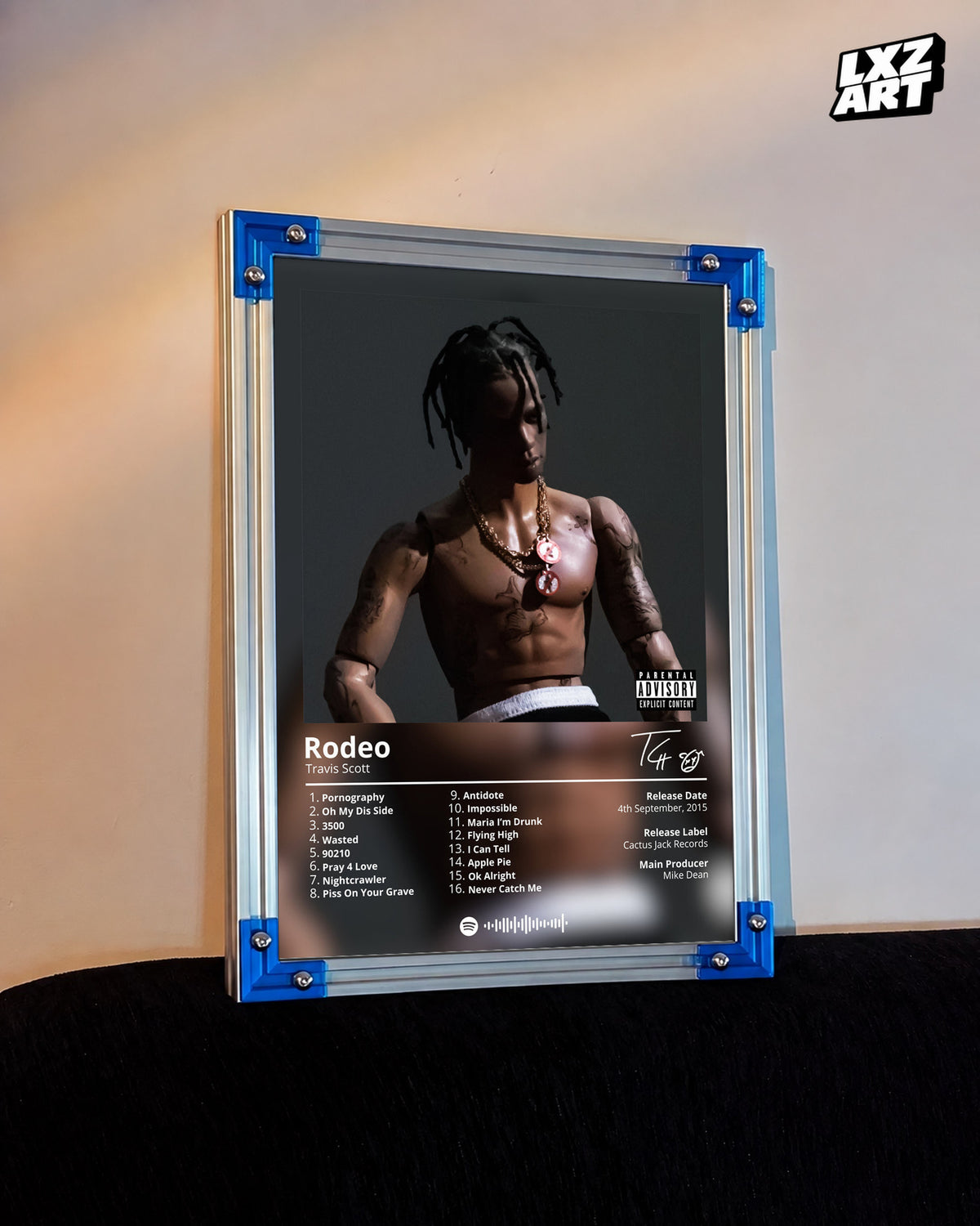 Travis Scott Rodeo Tracklist Poster | Unframed Hip Hop Wall Art — LXZART display 3; frame not included