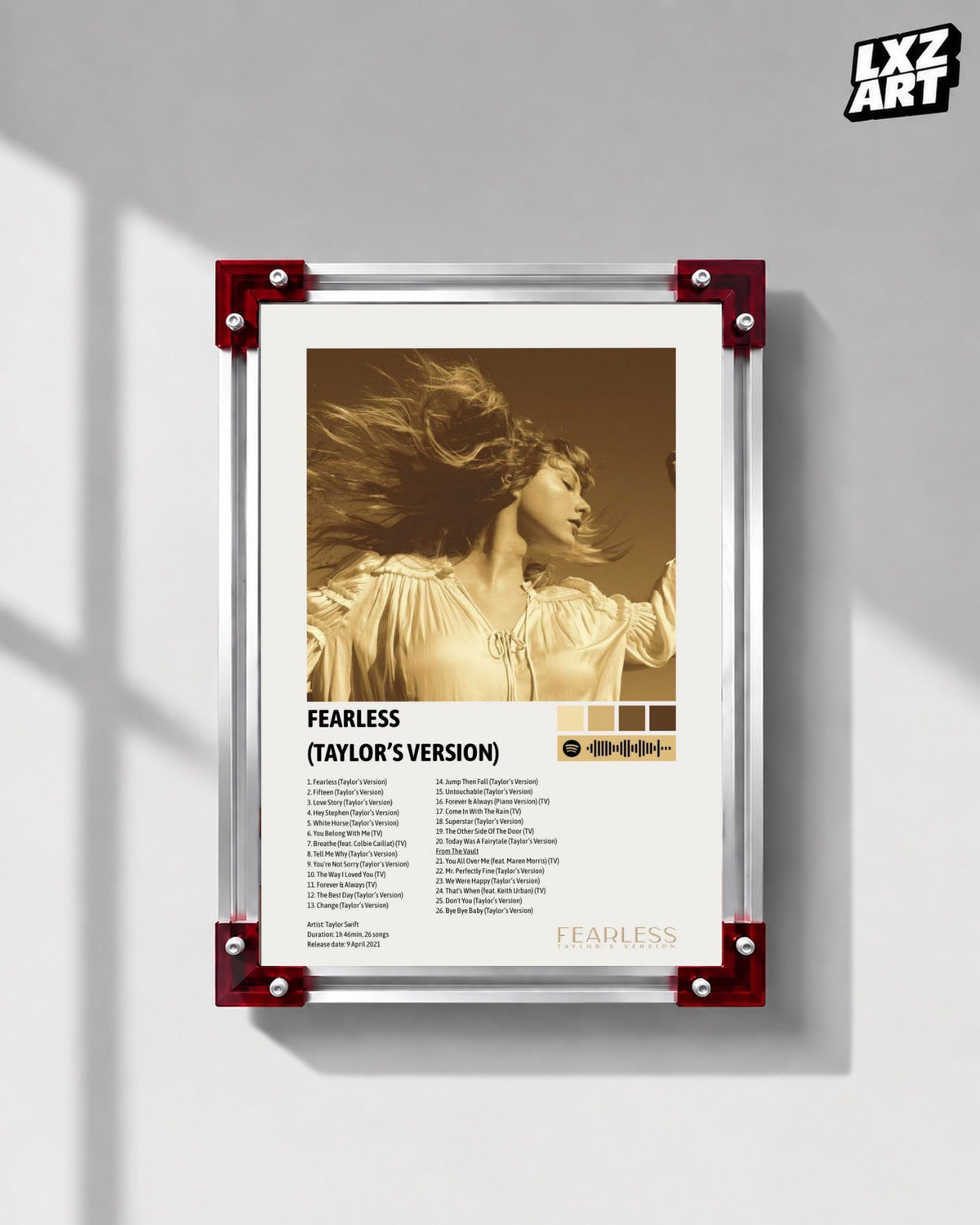 Taylor Swift Fearless Taylor's Version Tracklist Poster | Unframed Bedroom Wall Art — LXZART display 1; frame not included