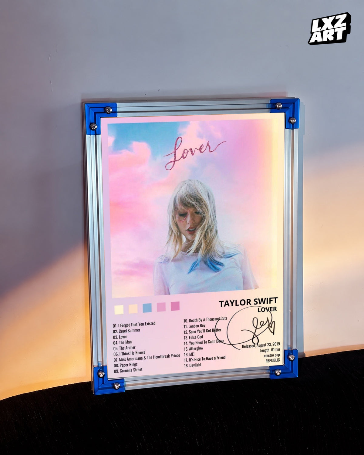 Taylor Swift Lover Pastel Portrait Tracklist Poster | Unframed Pop Wall Art — LXZART display 3; frame not included