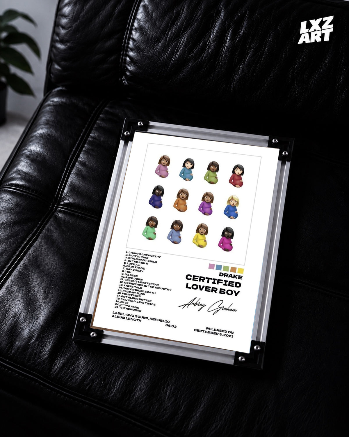 Drake Certified Lover Boy Cover Tracklist Poster | Unframed Hip Hop Wall Art — LXZART display 2; frame not included