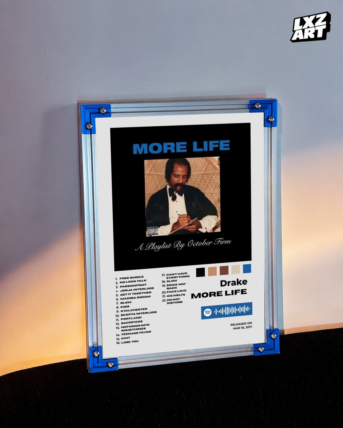Drake More Life Album Tracklist Poster | Unframed Hip Hop Wall Art — LXZART display 3; frame not included
