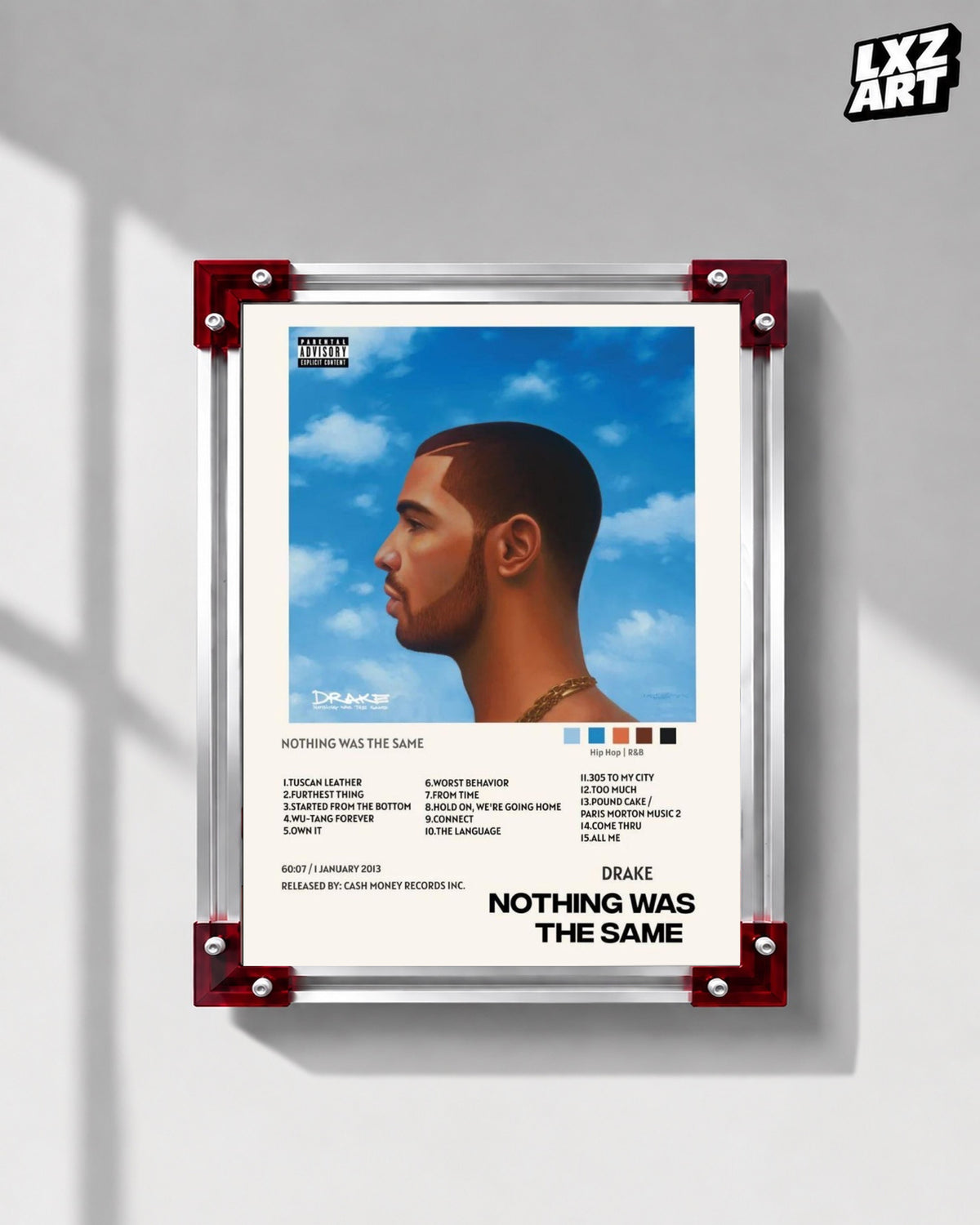 Drake Nothing Was the Same Deluxe Album Tracklist Poster | Unframed Hip Hop Wall Art — LXZART display 1; frame not included