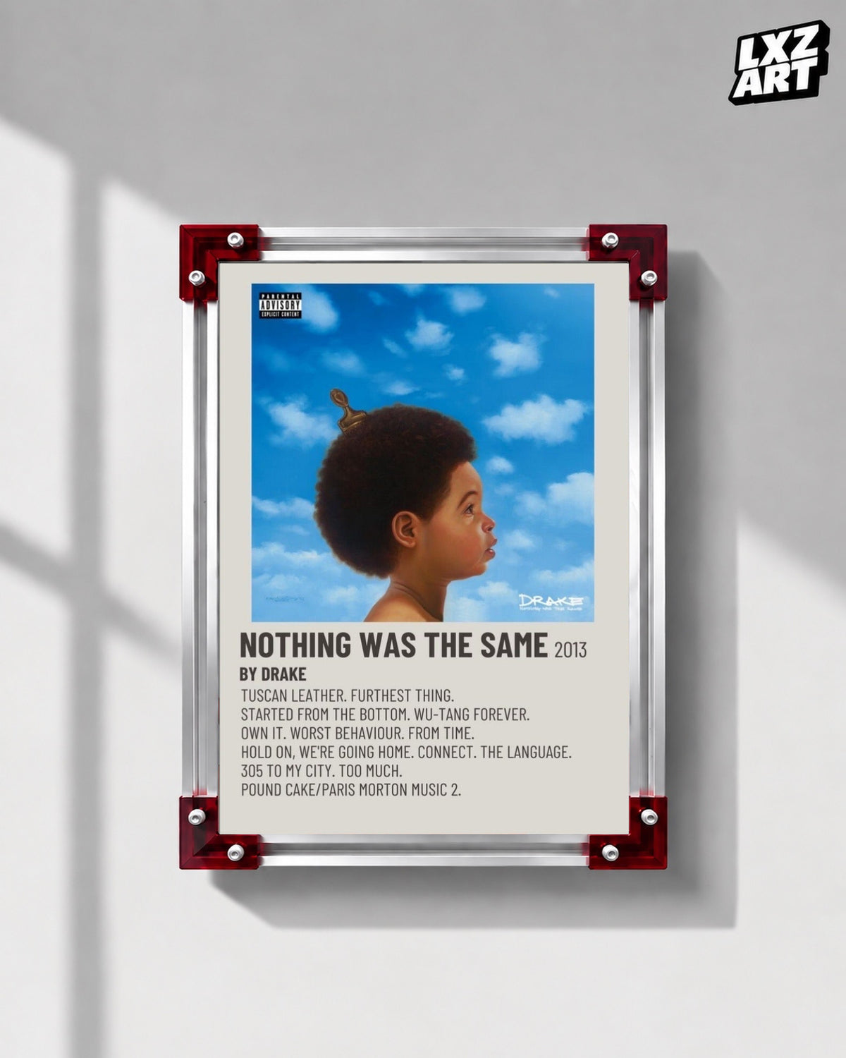 Drake Nothing Was the Same Album Tracklist Poster | Unframed Hip Hop Wall Art — LXZART display 1; frame not included