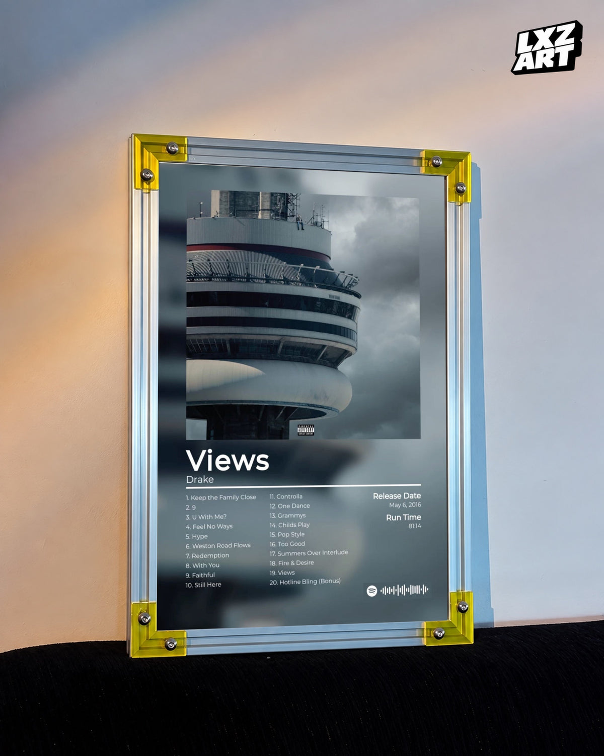 Drake Views Album Tracklist Poster | Unframed Toronto Hip Hop Wall Art — LXZART display 3; frame not included