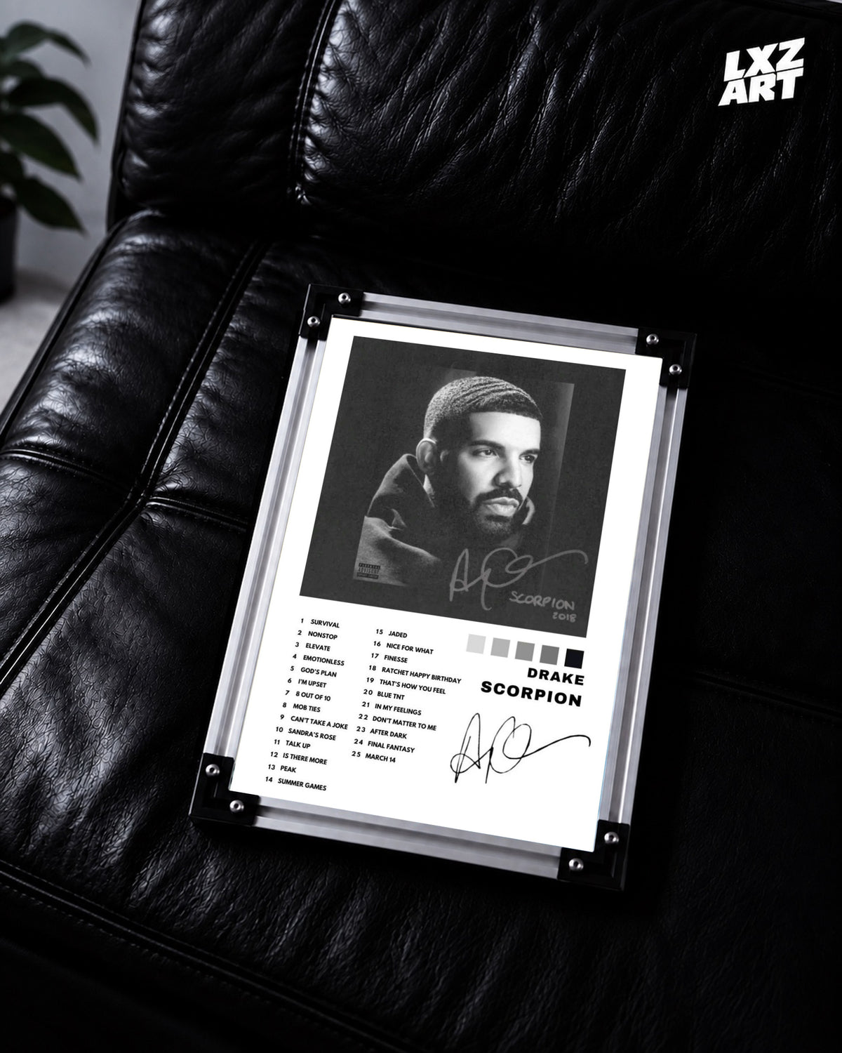 Drake Scorpion Album Tracklist Poster | Take Care Deluxe | Unframed Hip Hop Wall Art — LXZART display 2; frame not included