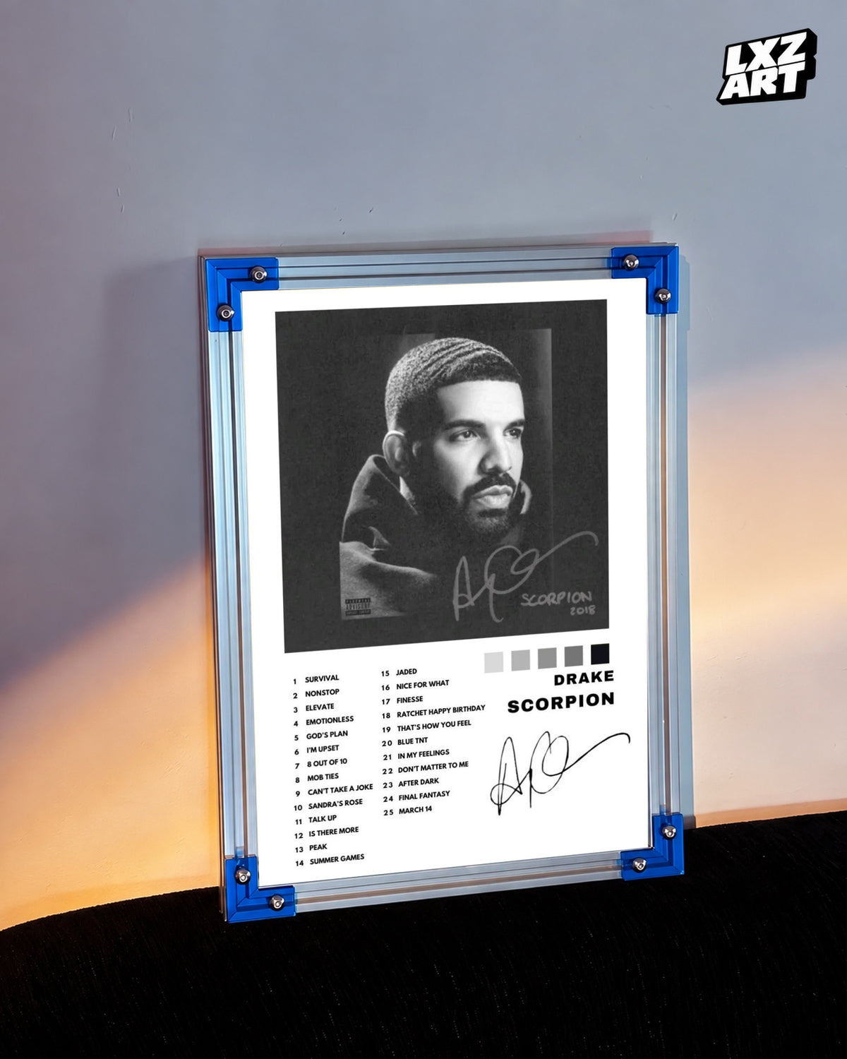 Drake Scorpion Album Tracklist Poster | Take Care Deluxe | Unframed Hip Hop Wall Art — LXZART display 3; frame not included