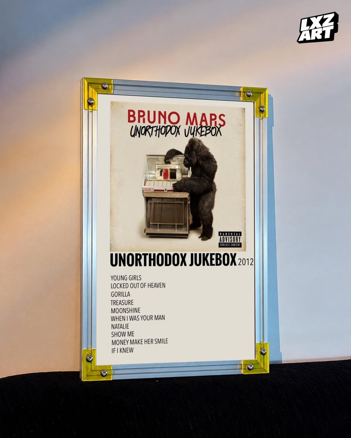 Bruno Mars Unorthodox Jukebox Tracklist Wall Art Print — LXZART display 3; frame not included