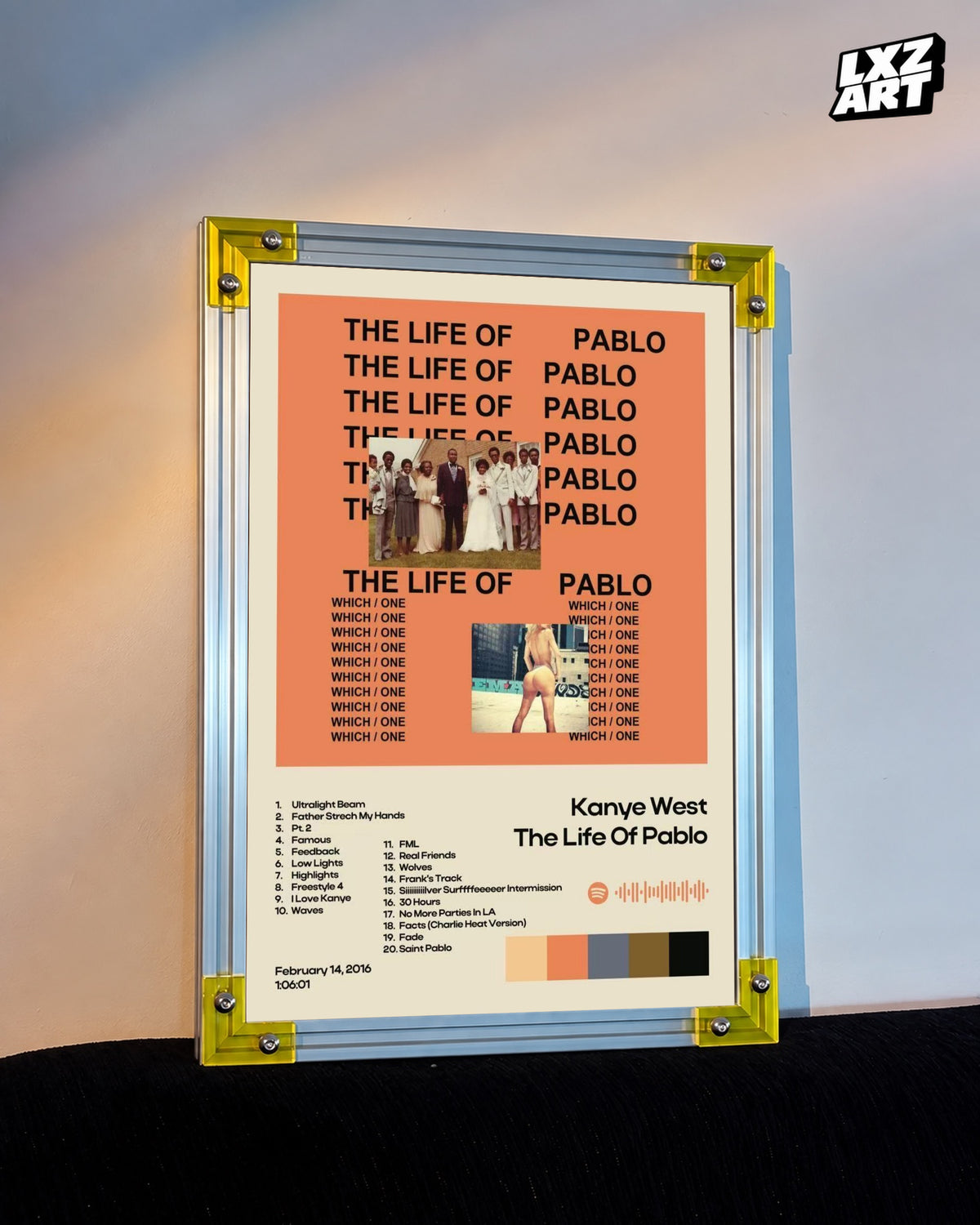 Kanye West The Life of Pablo Album Tracklist Poster | Unframed Hip Hop Wall Art — LXZART display 3; frame not included