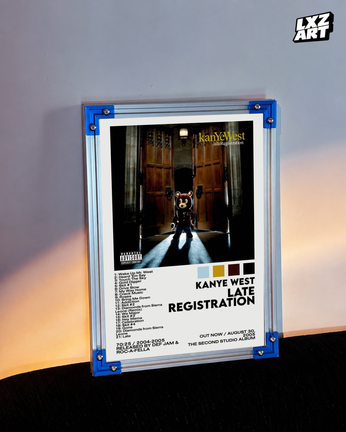 Kanye West Late Registration Album Tracklist Poster | Unframed Hip Hop Wall Art — LXZART display 3; frame not included
