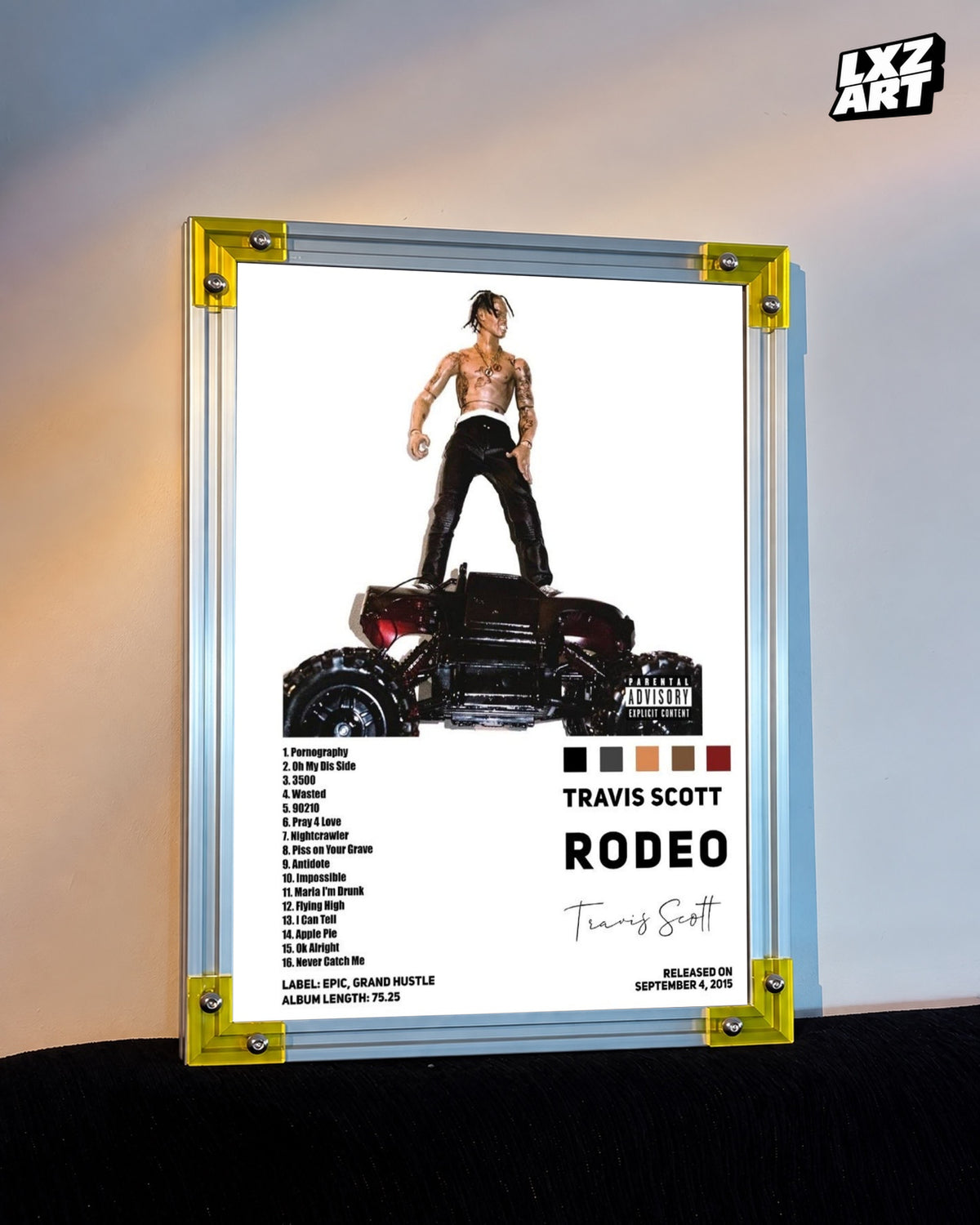 Travis Scott Rodeo Tracklist Poster | Unframed Bedroom Wall Art — LXZART display 3; frame not included