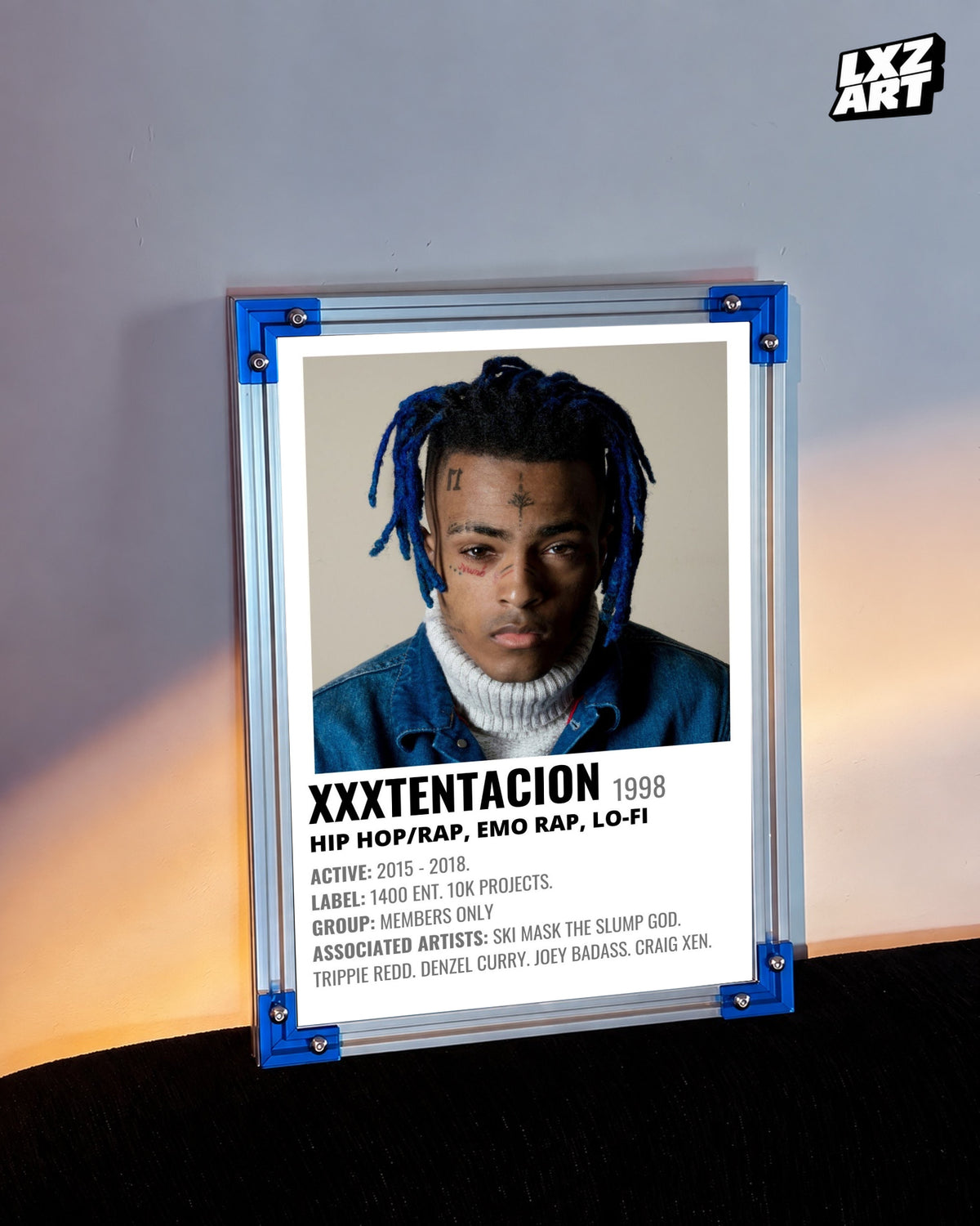 XXXTENTACION Blue Dreads Poster | Unframed Emo Rap Wall Art — LXZART display 3; frame not included