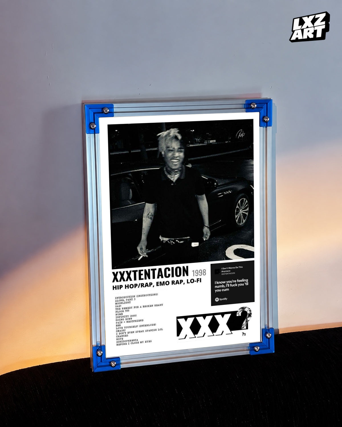 XXXTENTACION Look At Me Spotify Poster | Unframed Music Wall Art — LXZART display 3; frame not included