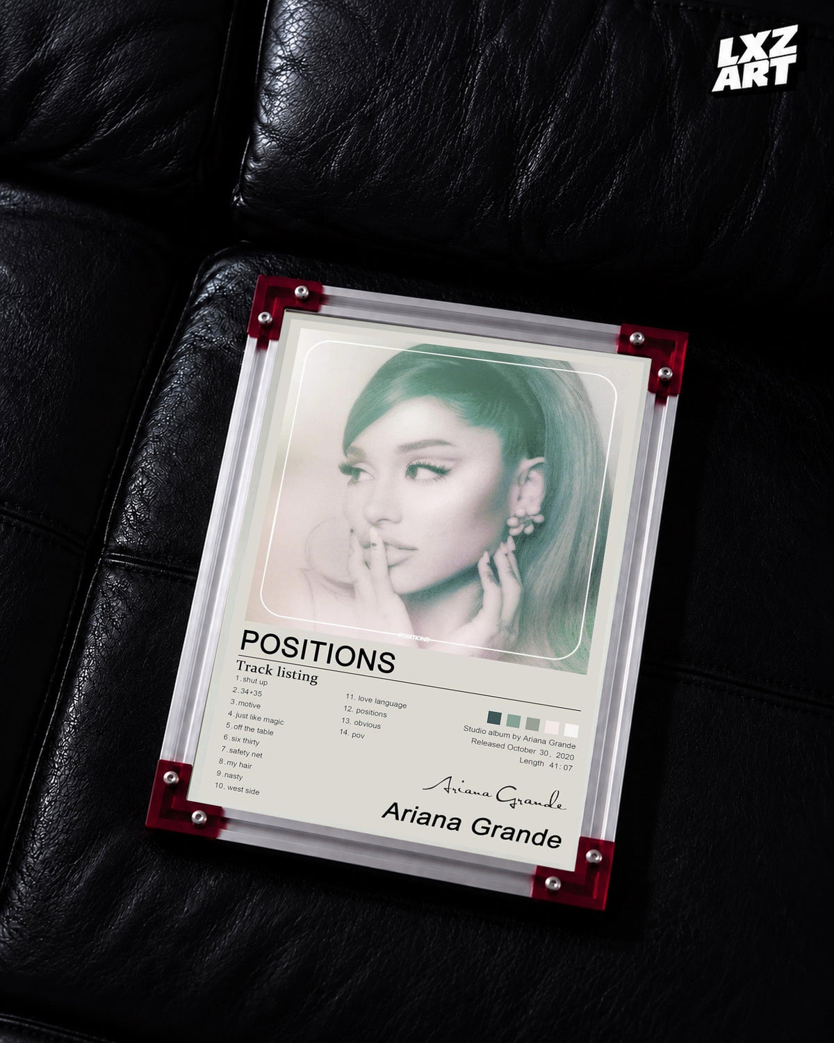 Ariana Grande Positions Tracklist Poster | Unframed Bedroom Wall Art — LXZART display 2; frame not included