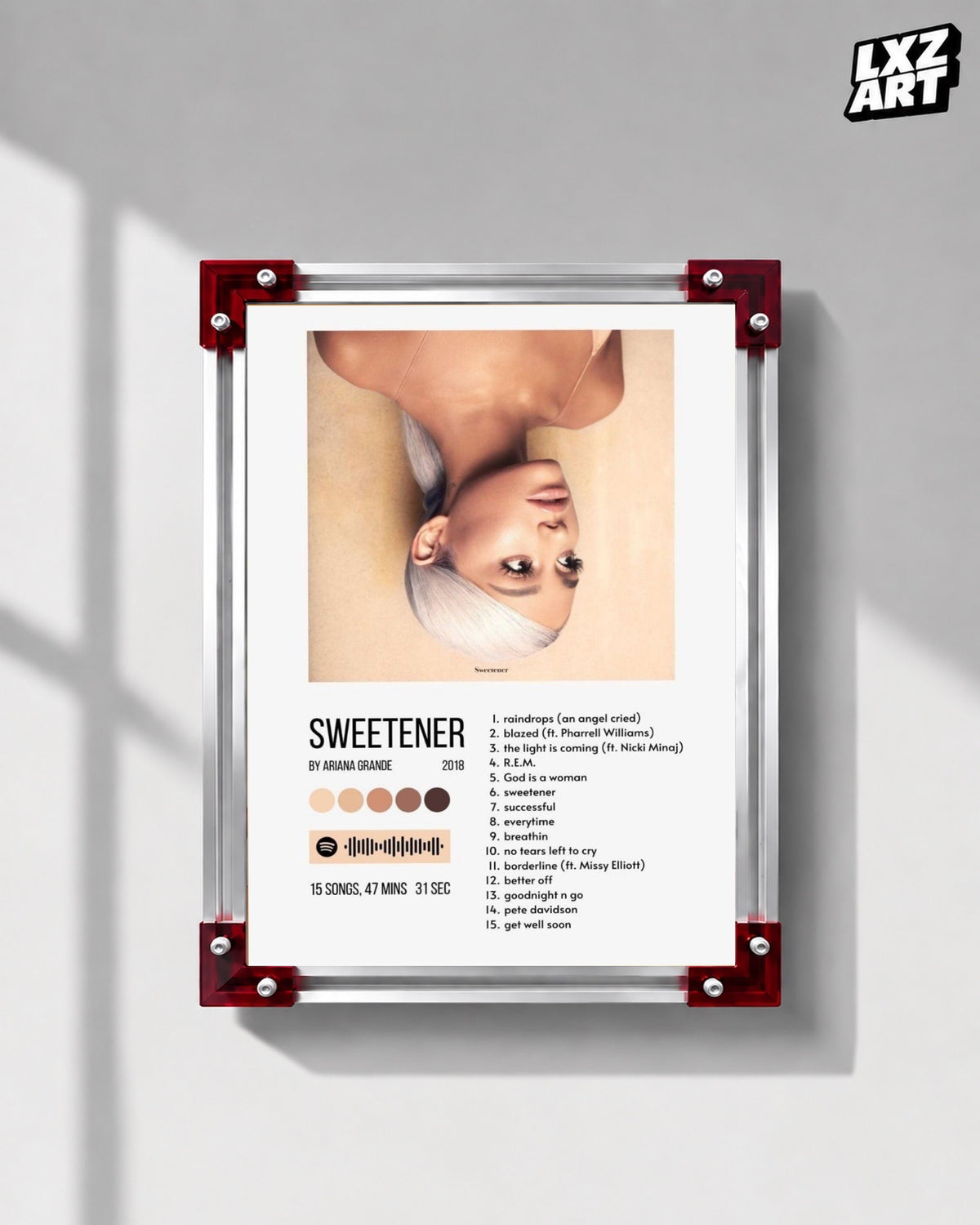Ariana Grande Sweetener Tracklist Poster | Unframed Bedroom Wall Art — LXZART display 1; frame not included