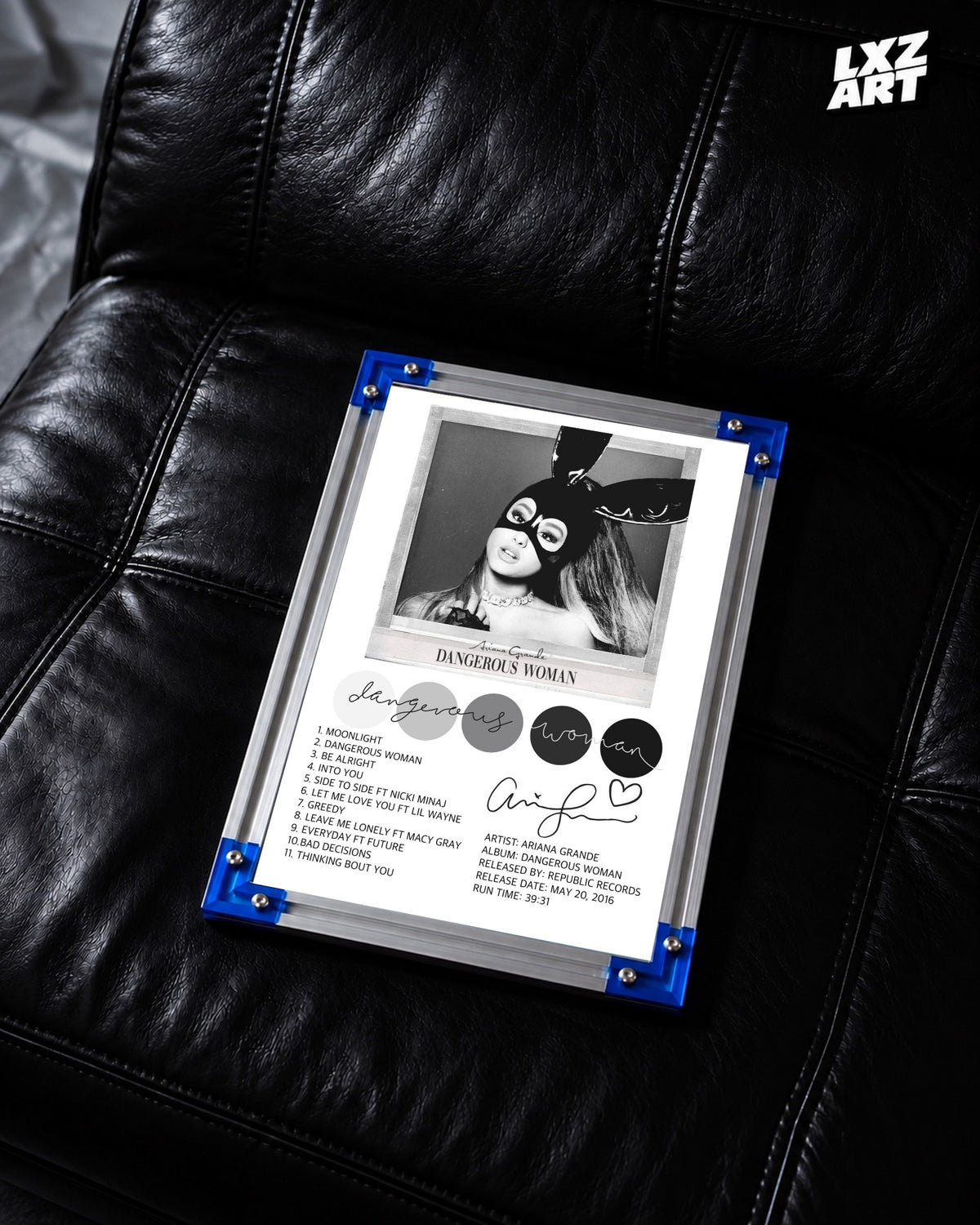 Ariana Grande Dangerous Woman Tracklist Poster | Unframed Bedroom Wall Art — LXZART display 2; frame not included
