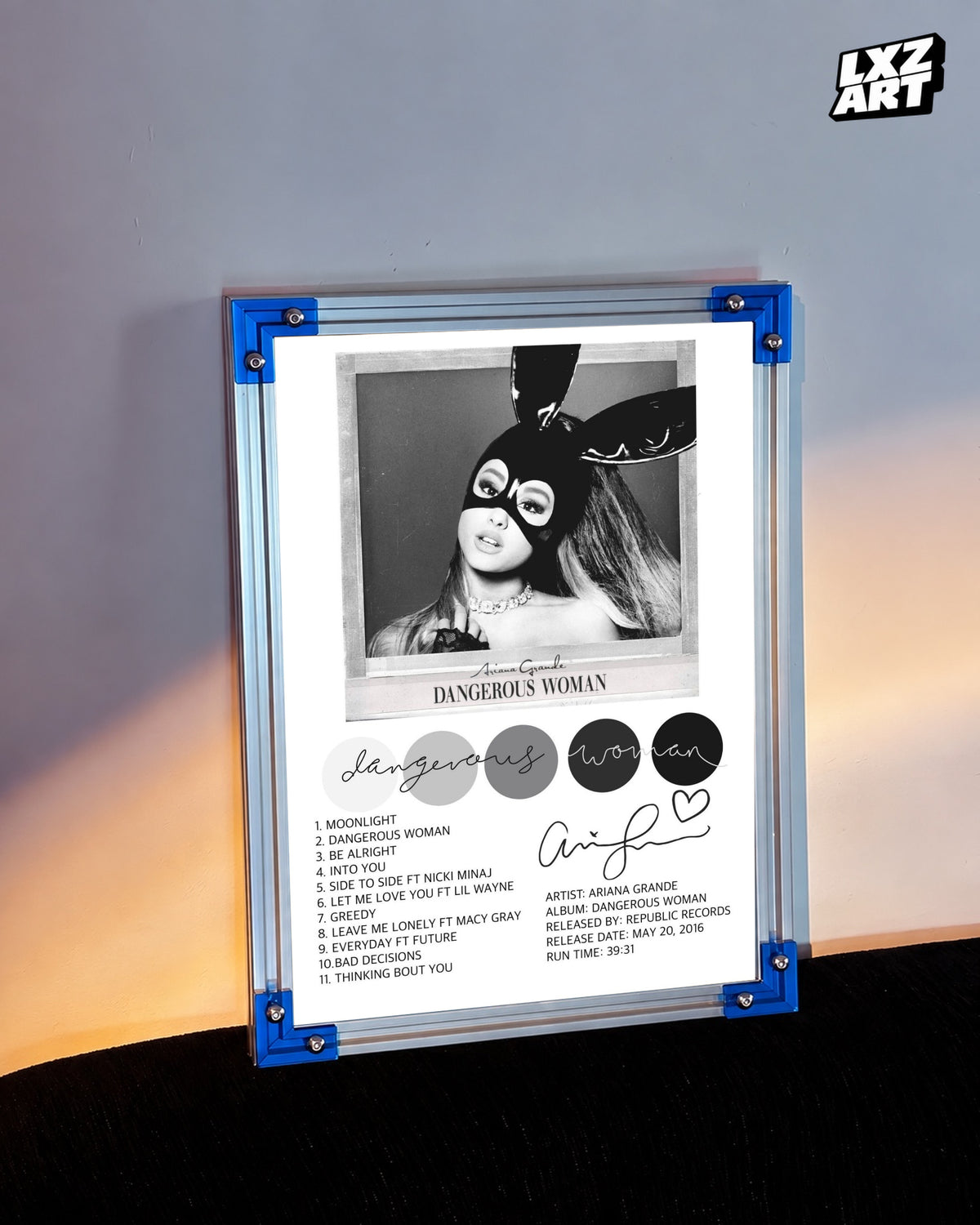 Ariana Grande Dangerous Woman Tracklist Poster | Unframed Bedroom Wall Art — LXZART display 3; frame not included