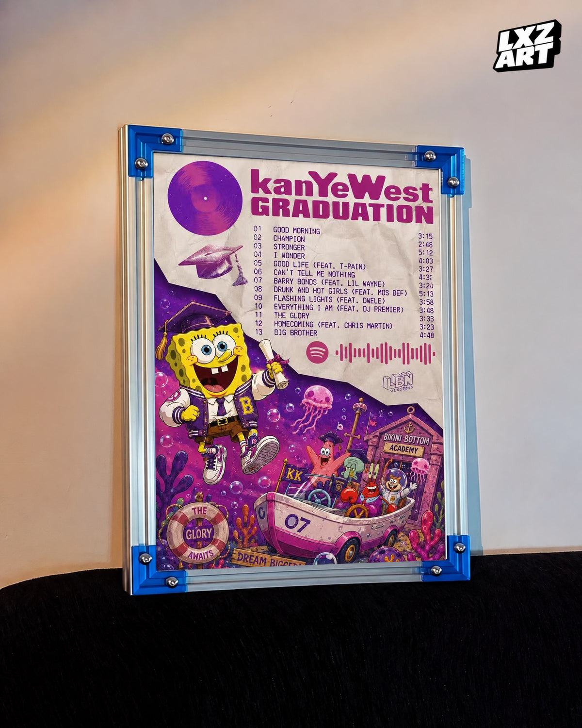 Kanye West Graduation SpongeBob Inspired Tracklist Poster | Unframed Bedroom Wall Art — LXZART display 3; frame not included