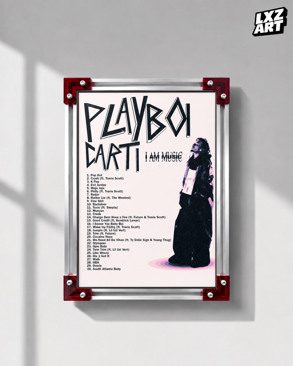 Playboi Carti I AM MUSIC Tracklist Poster | Unframed Bedroom Wall Art — LXZART display 1; frame not included