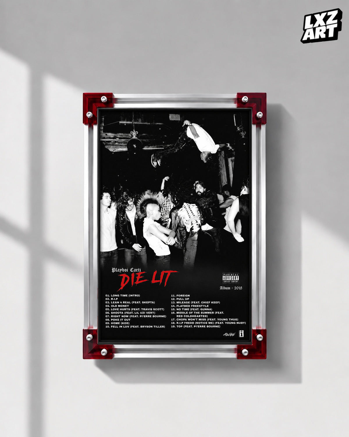 Playboi Carti Die Lit Tracklist Poster | Unframed Bedroom Wall Art — LXZART display 1; frame not included