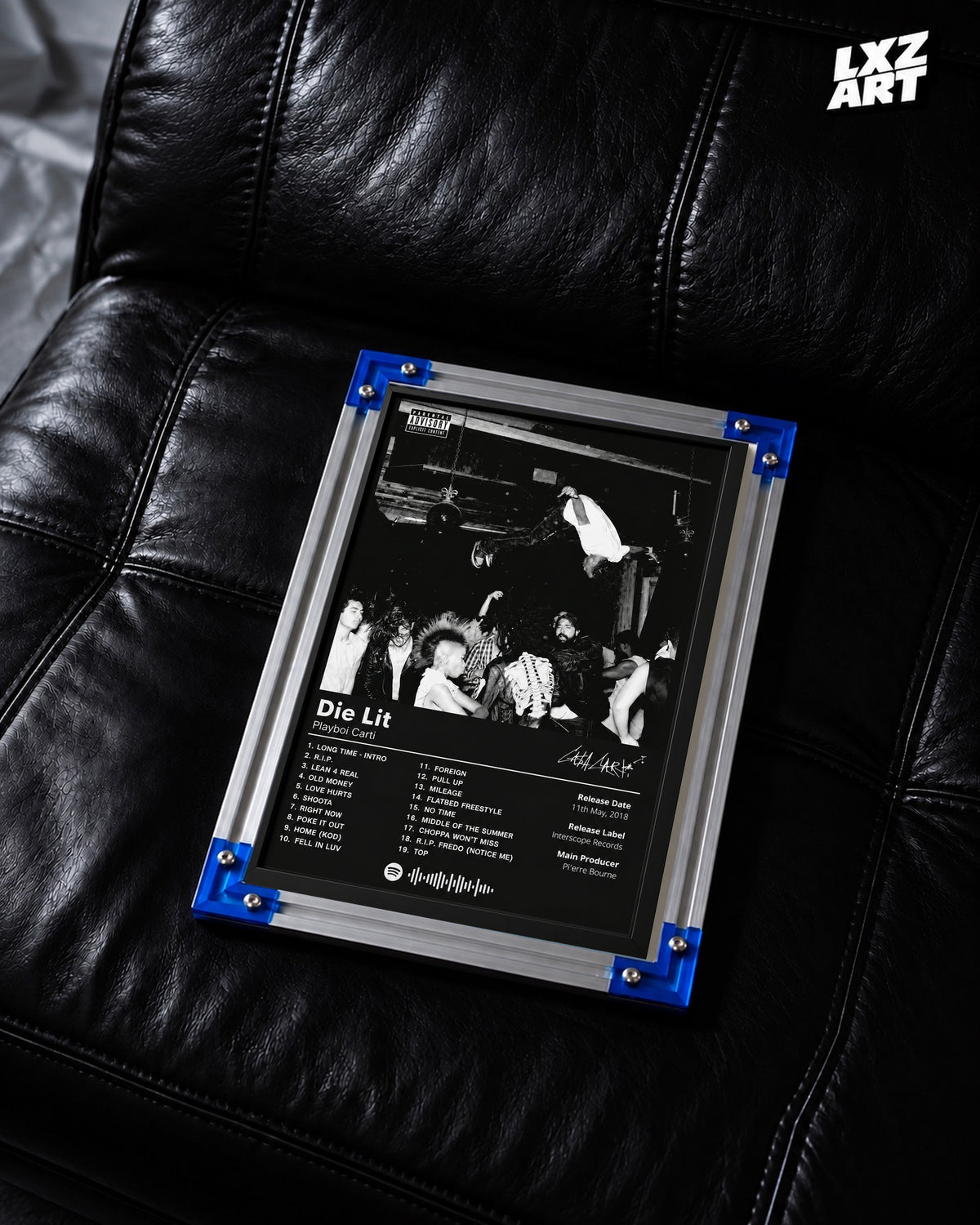 Playboi Carti Die Lit Black Tracklist Poster | Unframed Bedroom Wall Art — LXZART display 2; frame not included