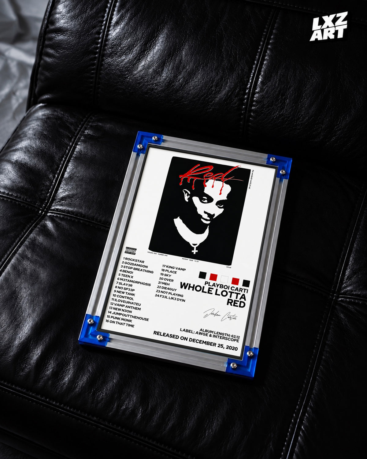 Playboi Carti Whole Lotta Red Tracklist Poster | Unframed Bedroom Wall Art — LXZART display 2; frame not included