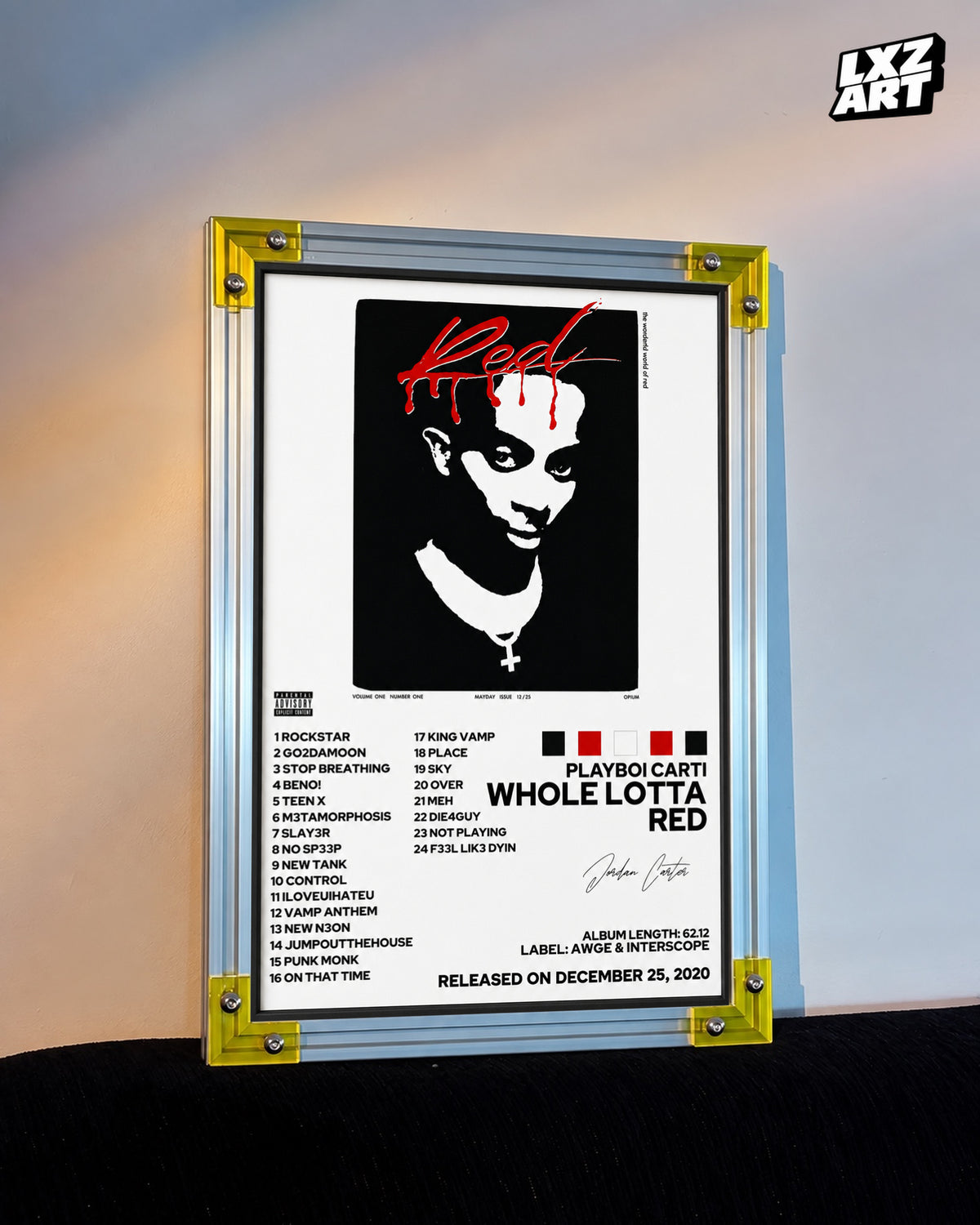 Playboi Carti Whole Lotta Red Tracklist Poster | Unframed Bedroom Wall Art — LXZART display 3; frame not included