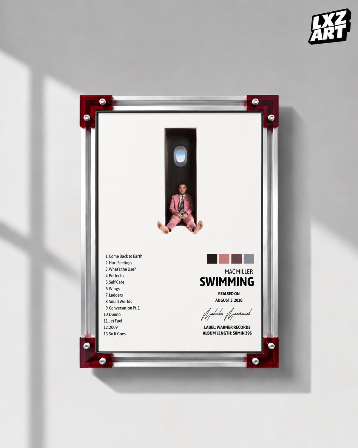 Mac Miller Swimming Tracklist Poster | Unframed Bedroom Wall Art — LXZART display 1; frame not included