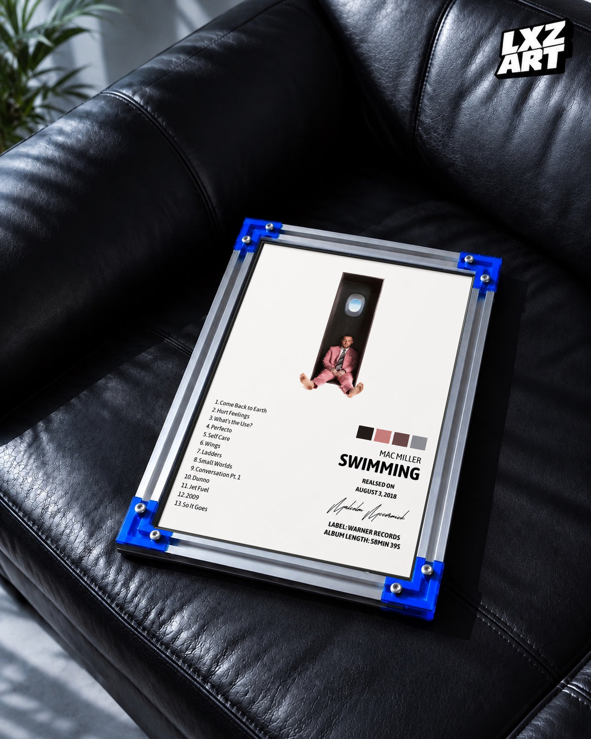 Mac Miller Swimming Tracklist Poster | Unframed Bedroom Wall Art — LXZART display 2; frame not included