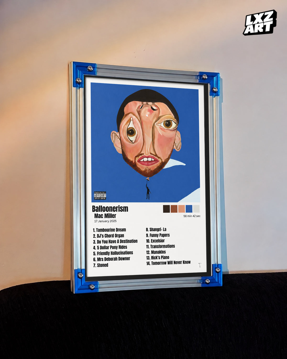 Mac Miller Balloonerism Tracklist Poster | Unframed Bedroom Wall Art — LXZART display 3; frame not included