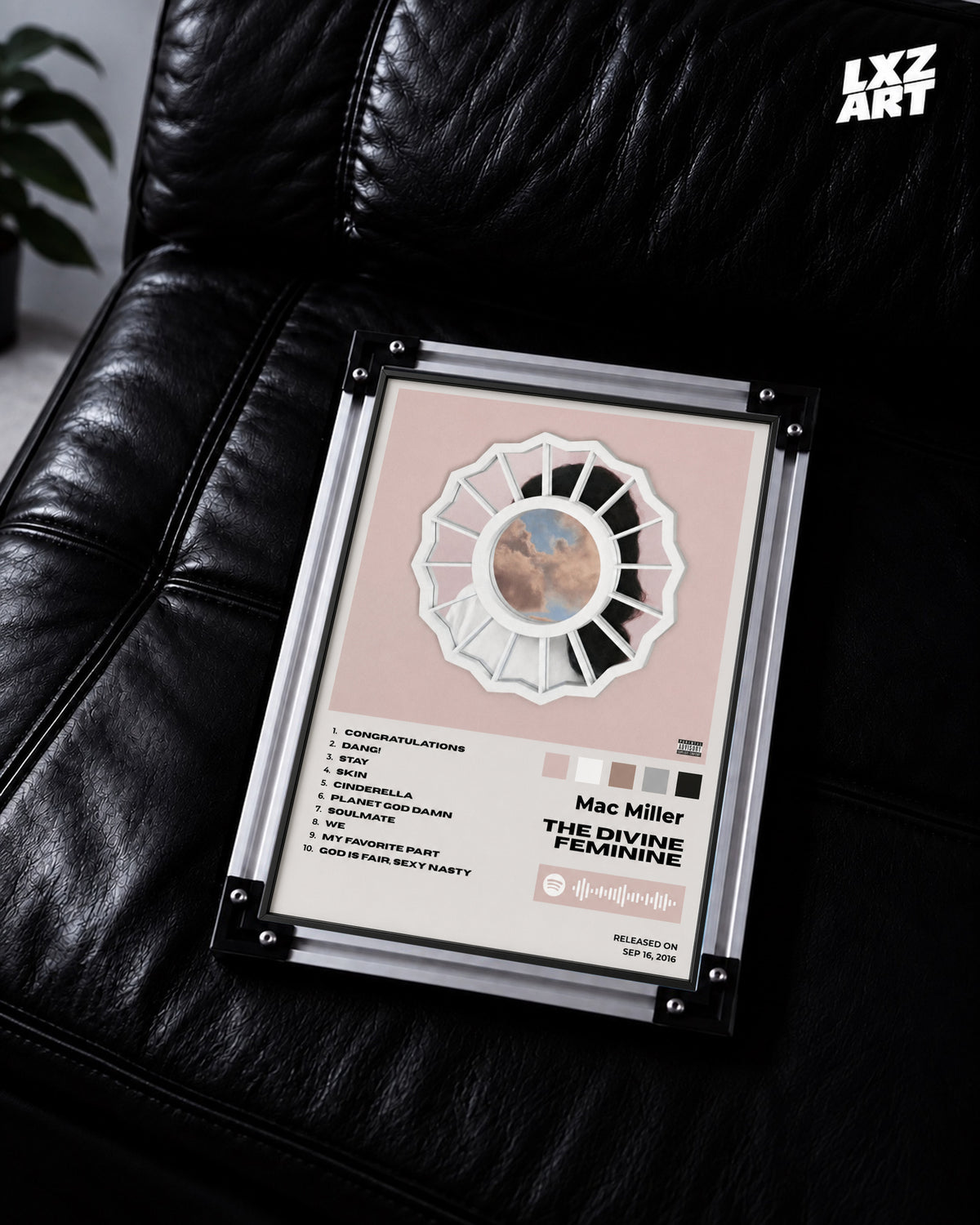 Mac Miller The Divine Feminine Pink Tracklist Poster | Unframed — LXZART display 2; frame not included