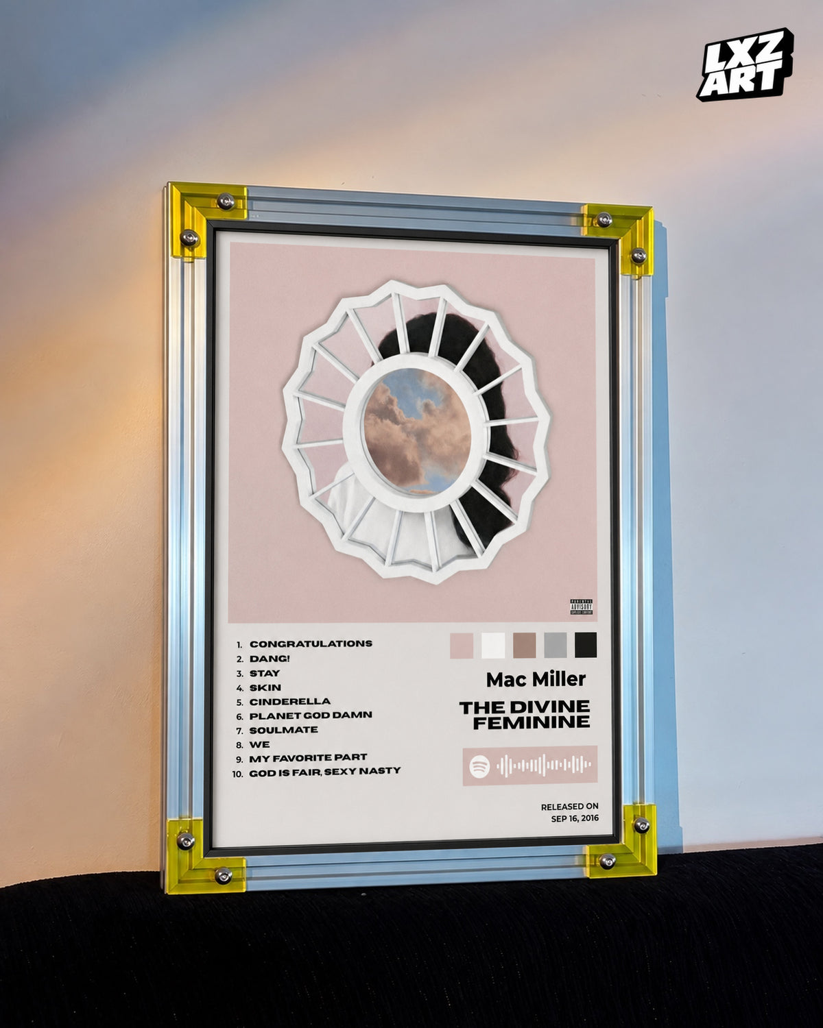 Mac Miller The Divine Feminine Pink Tracklist Poster | Unframed — LXZART display 3; frame not included