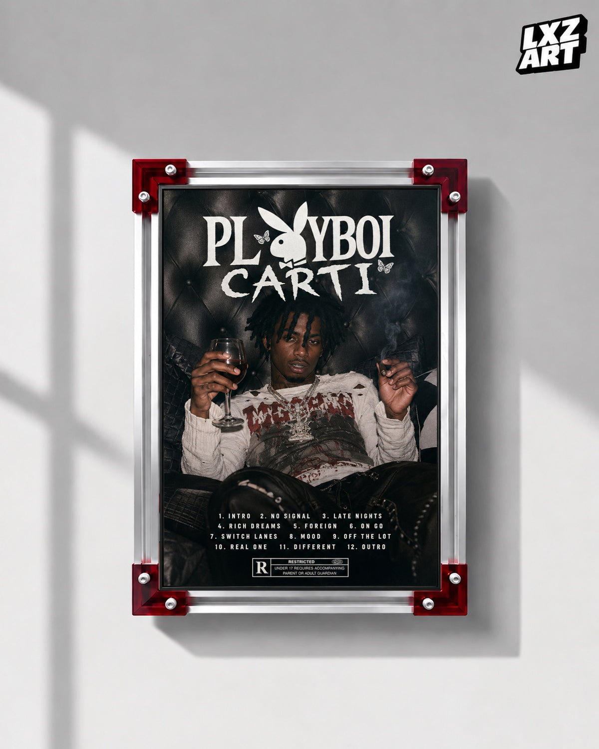 Playboi Carti Dark Tracklist Poster | Unframed Bedroom Wall Art — LXZART display 1; frame not included