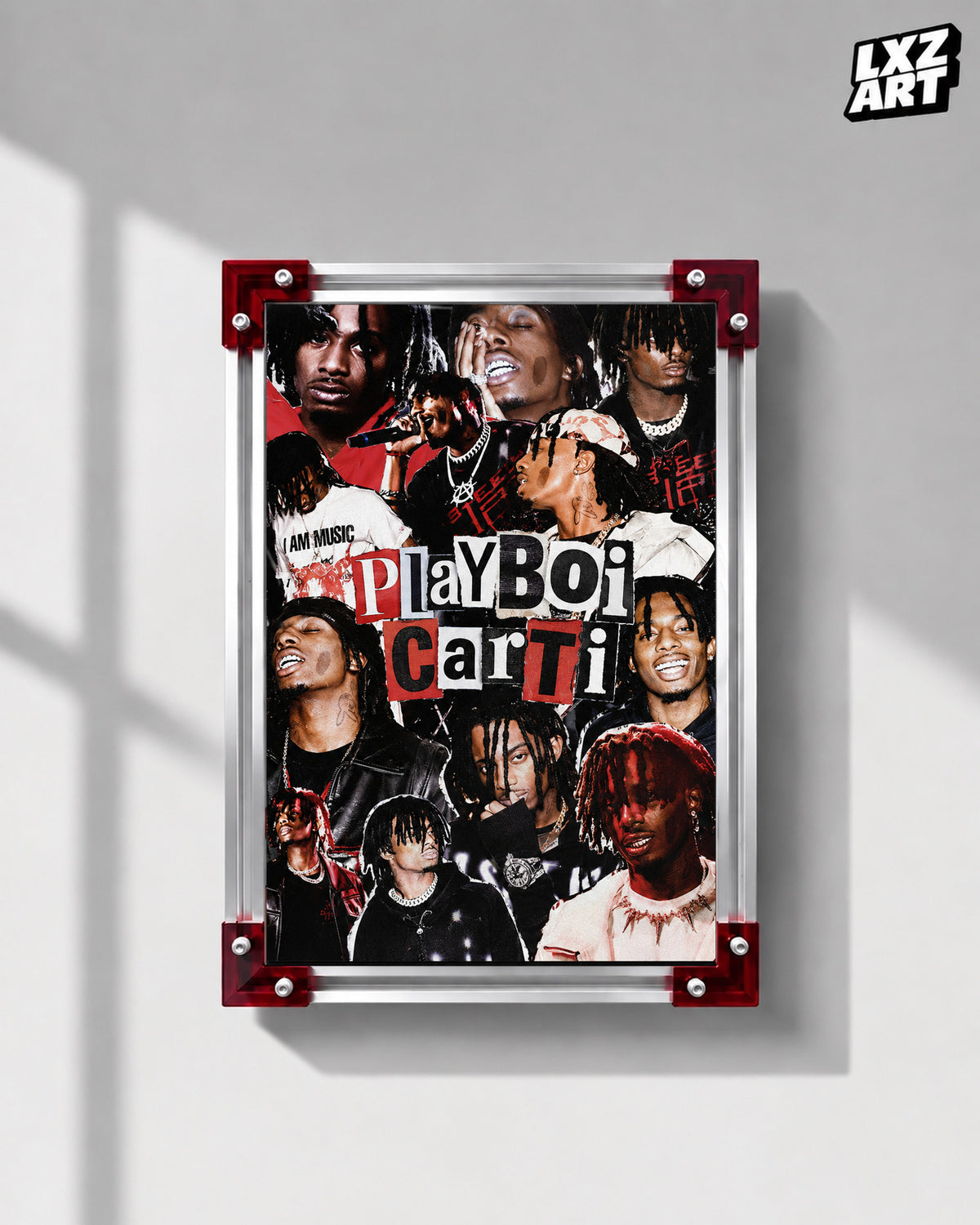 Playboi Carti Red Black Collage Poster | Unframed Bedroom Wall Art — LXZART display 1; frame not included