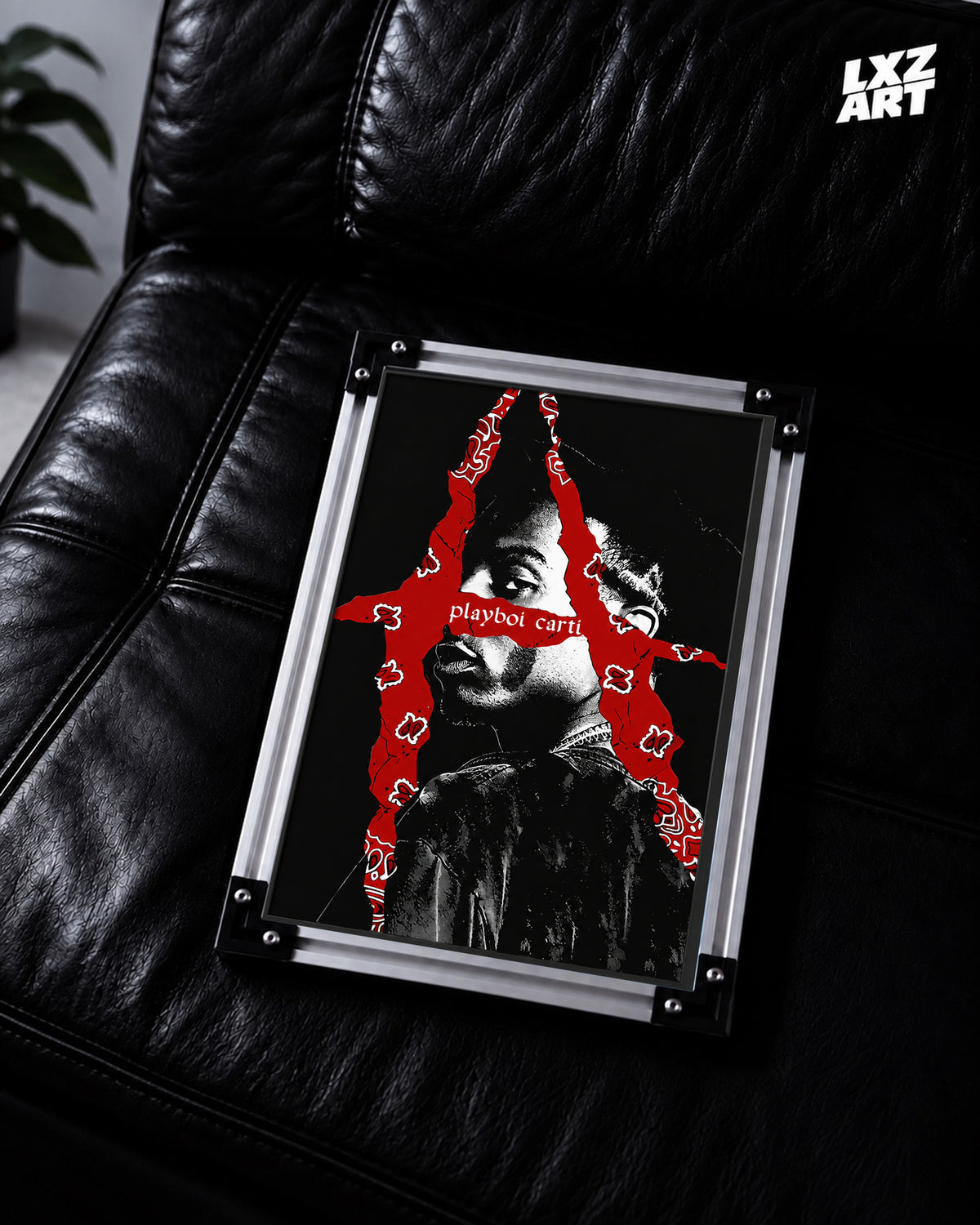 Playboi Carti Red Bandana Poster | Unframed Bedroom Wall Art — LXZART display 2; frame not included