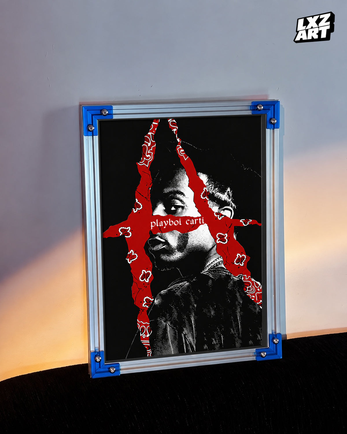 Playboi Carti Red Bandana Poster | Unframed Bedroom Wall Art — LXZART display 3; frame not included