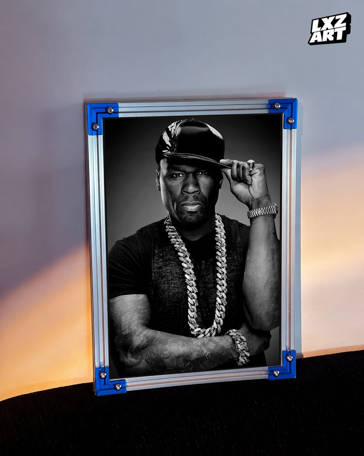 50 Cent Monochrome Chain Portrait Poster | Unframed Wall Art — LXZART display 3; frame not included