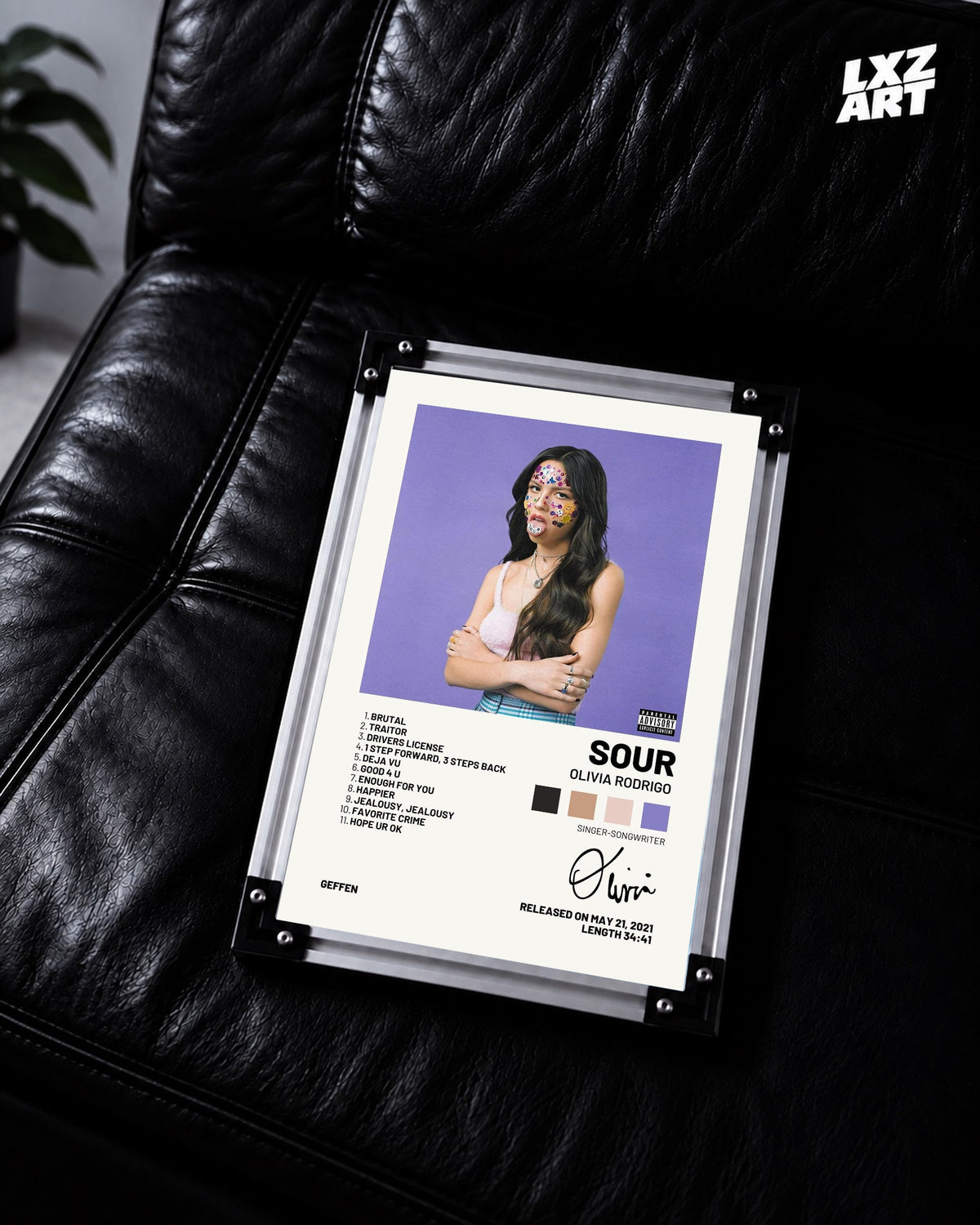 Olivia Rodrigo SOUR Palette Tracklist Album Poster | Unframed Wall Art — LXZART display 2; frame not included