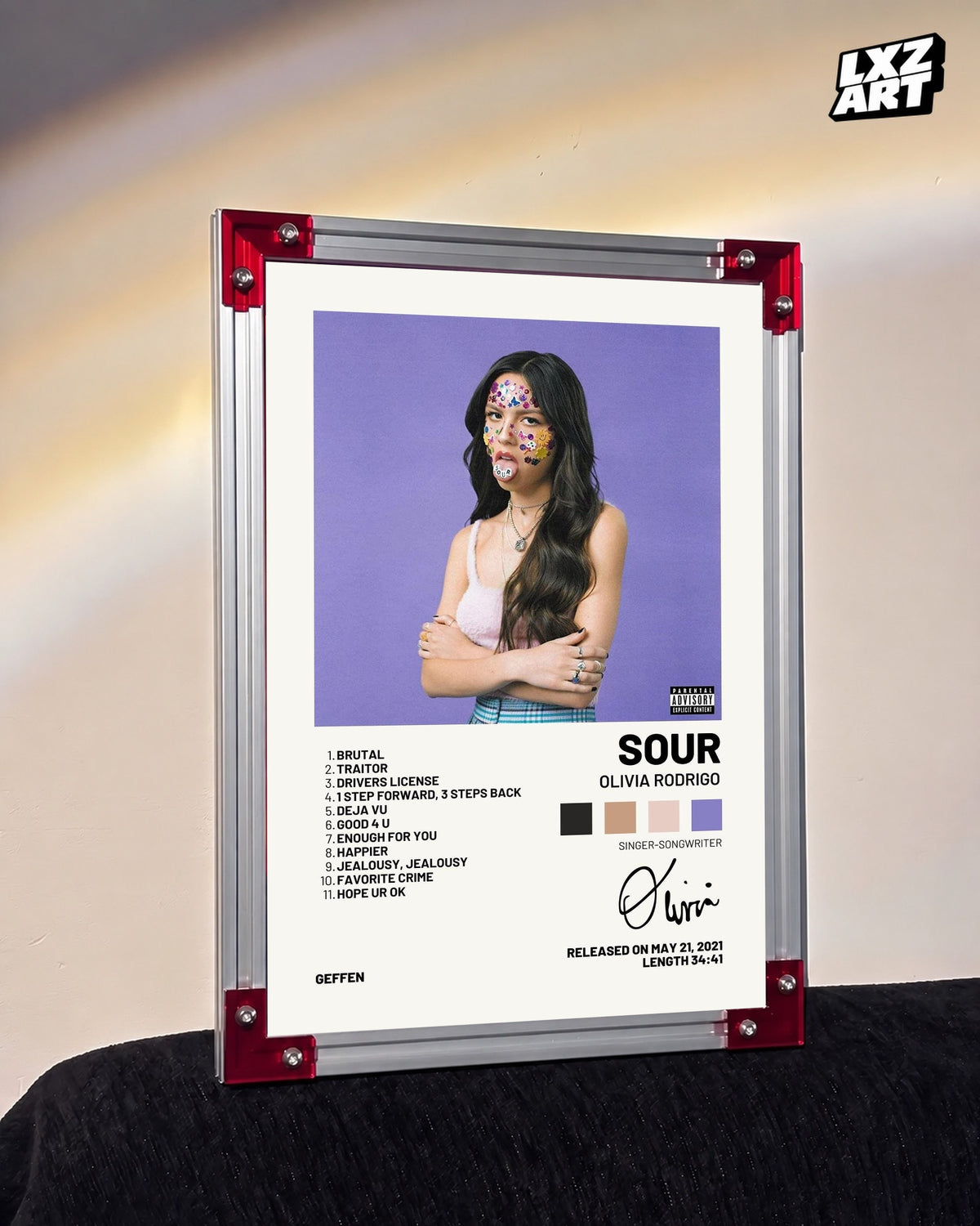Olivia Rodrigo SOUR Palette Tracklist Album Poster | Unframed Wall Art — LXZART display 3; frame not included