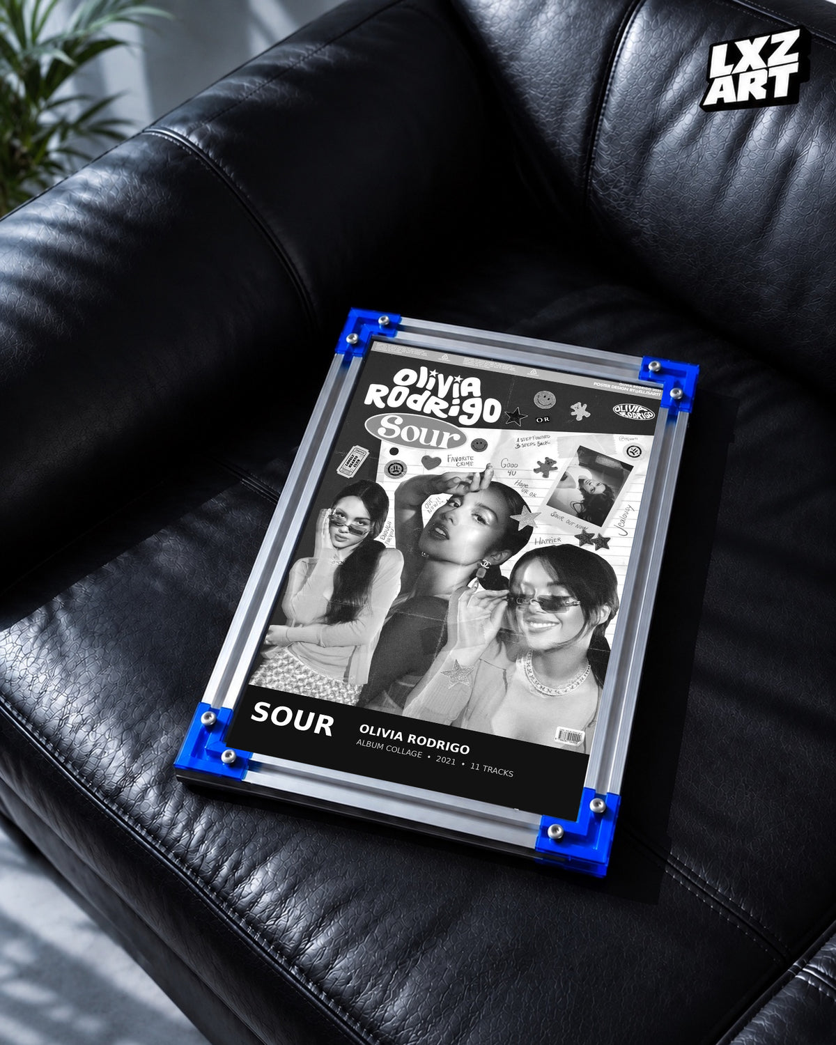 Olivia Rodrigo SOUR Black & White Collage Album Poster | Unframed Wall Art — LXZART display 2; frame not included