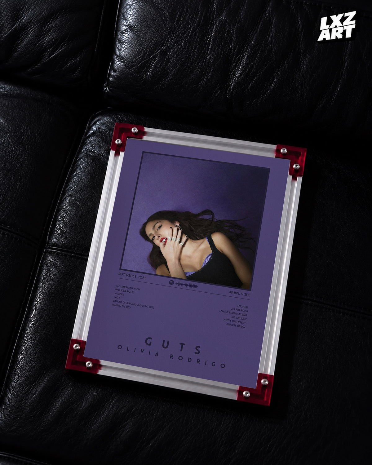 Olivia Rodrigo GUTS Dark Purple Album Tracklist Poster | Unframed Wall Art — LXZART display 2; frame not included